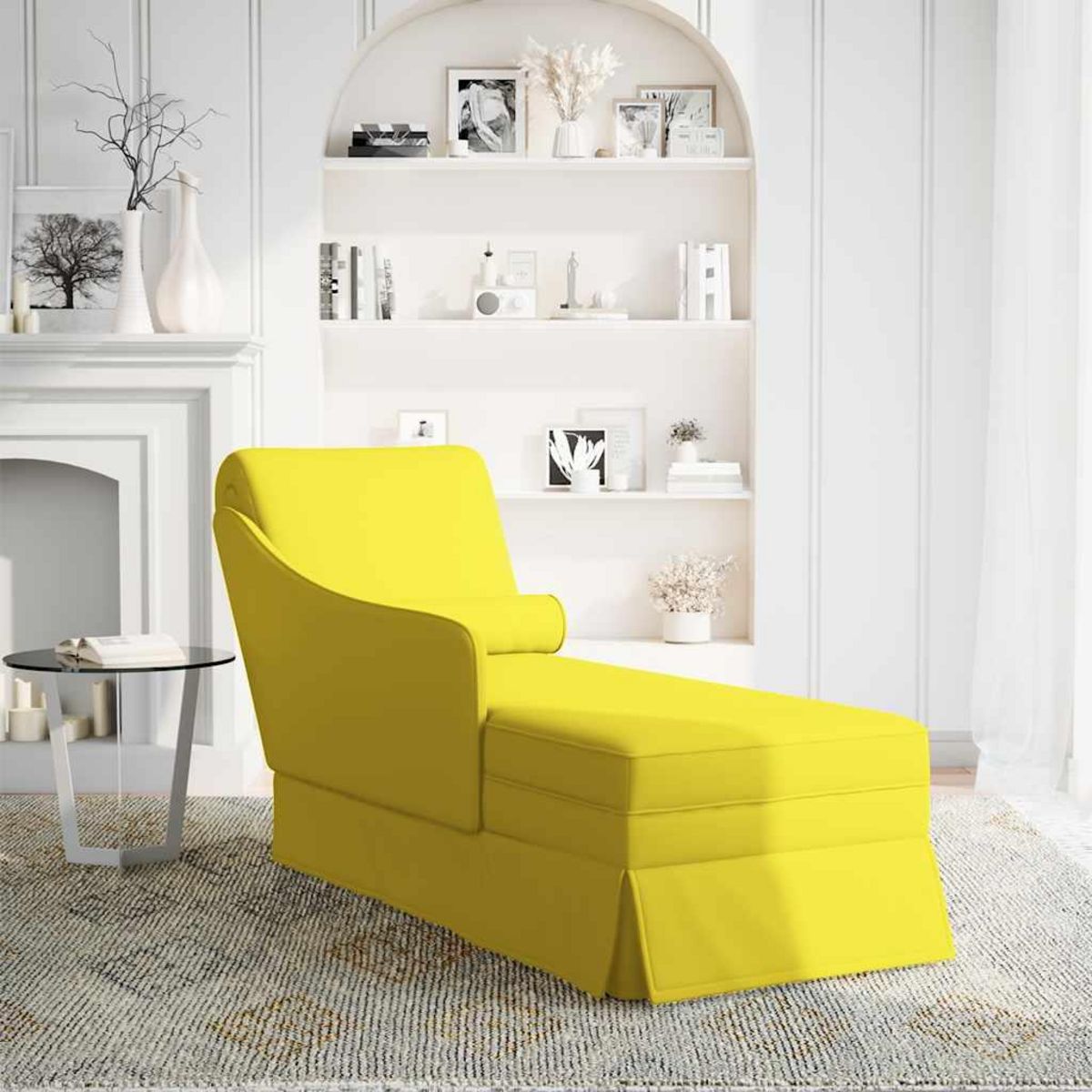 VIDAXL Fauteuil long avec traversin et accoudoir droit jaune velours