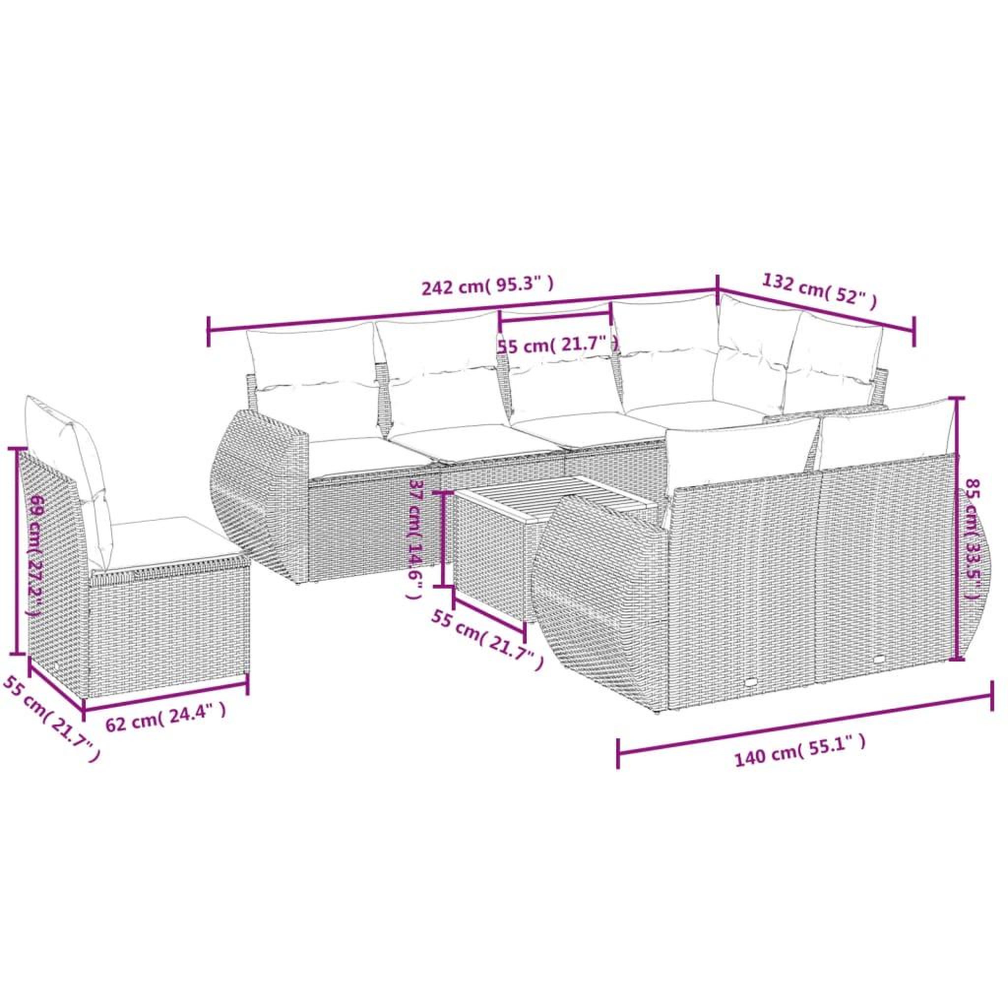 Voir la diapositive 4 : VIDAXL Salon de jardin 9 pcs avec coussins gris resine tressee