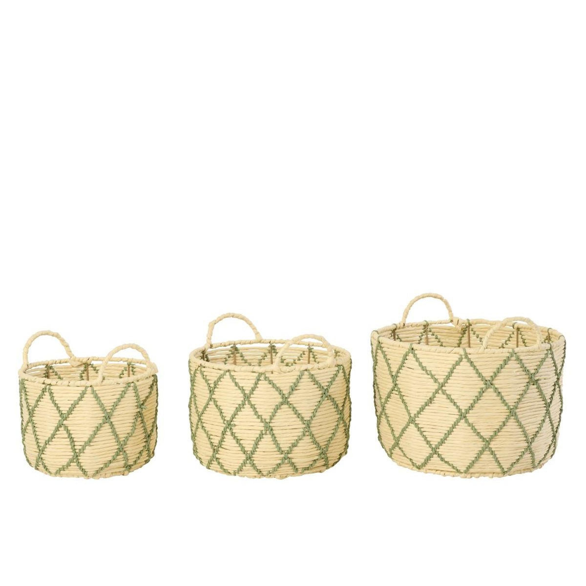 Paris Prix Lot de 3 Paniers de Rangement  Mac  38cm Naturel & Vert