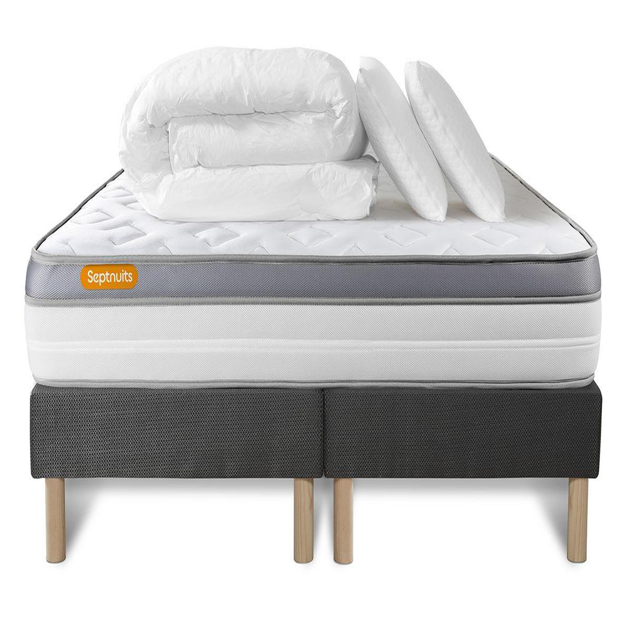 Voir la diapositive 2 : SEPTNUITS Pack matelas + double sommiers gris Memo Zen Mousse à mémoire de forme 5 zones de confort MAXI épaisseur