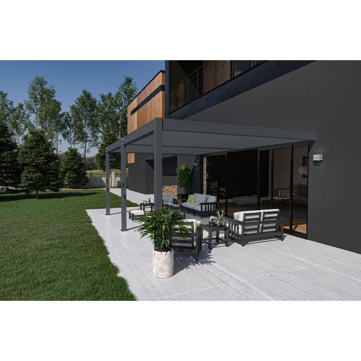 Pergola Bioclimatique adossée  4x6 m- Aluminium - Anthracite -  4x6m VS OmBREA®