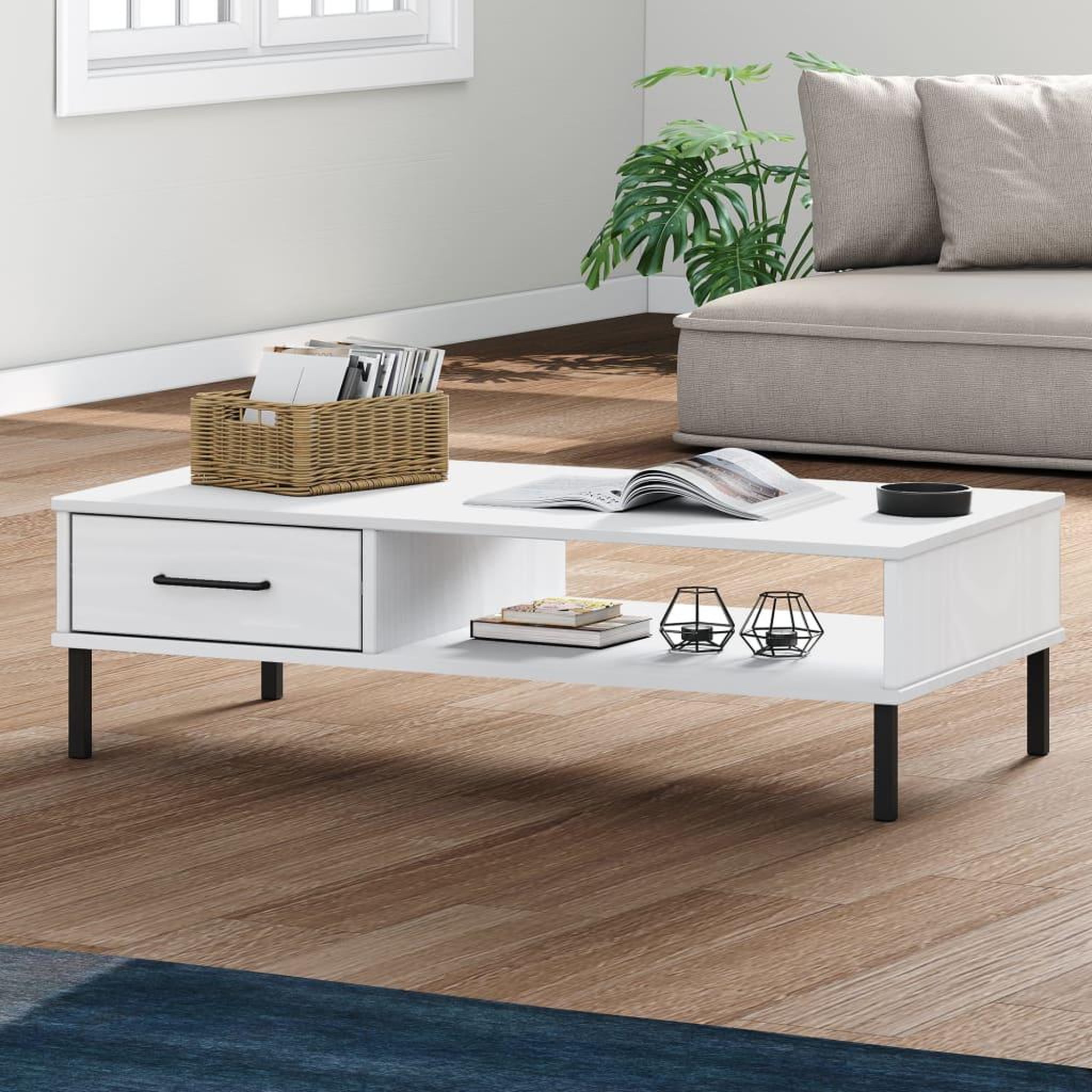 Voir la diapositive 1 : VIDAXL Table basse avec pieds en metal Blanc Bois pin massif OSLO