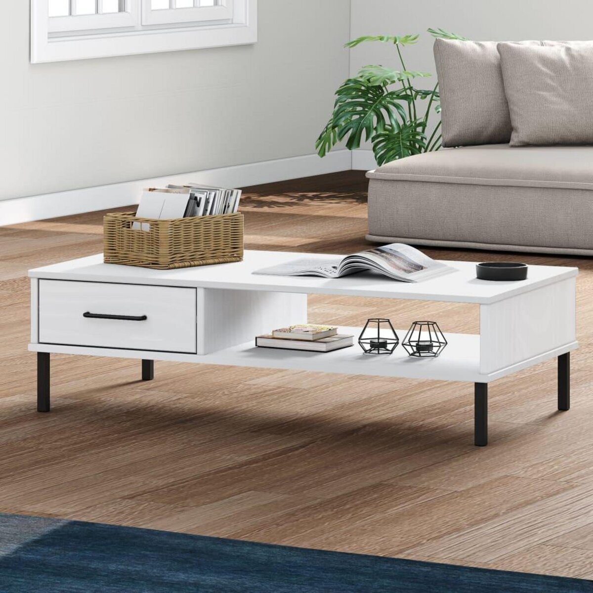 VIDAXL Table basse avec pieds en metal Blanc Bois pin massif OSLO
