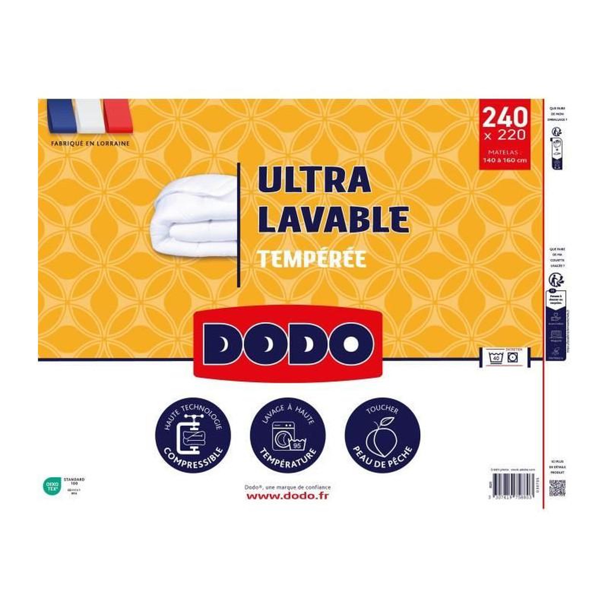 Voir la diapositive 2 : DODO DODO - Couette tempérée 300 g/m² - ULTRA LAVABLE - 220 x 240 cm - Blanc