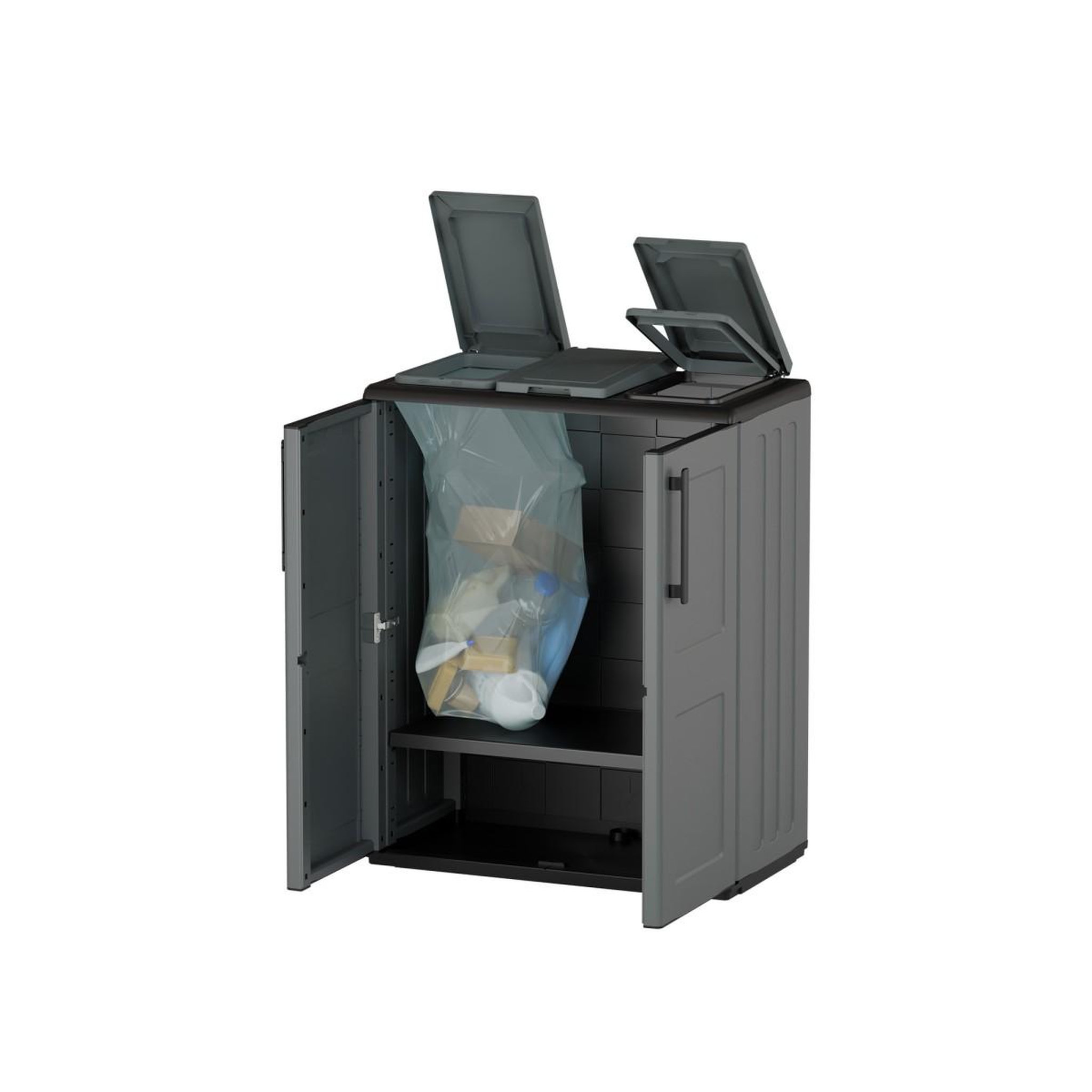 Voir la diapositive 6 : INTEC Poubelles de tri selectif 2 sacs meuble mi- hauteur dim 68 x 37 x 84cm 2 anneaux de support de sac 2 portes intec