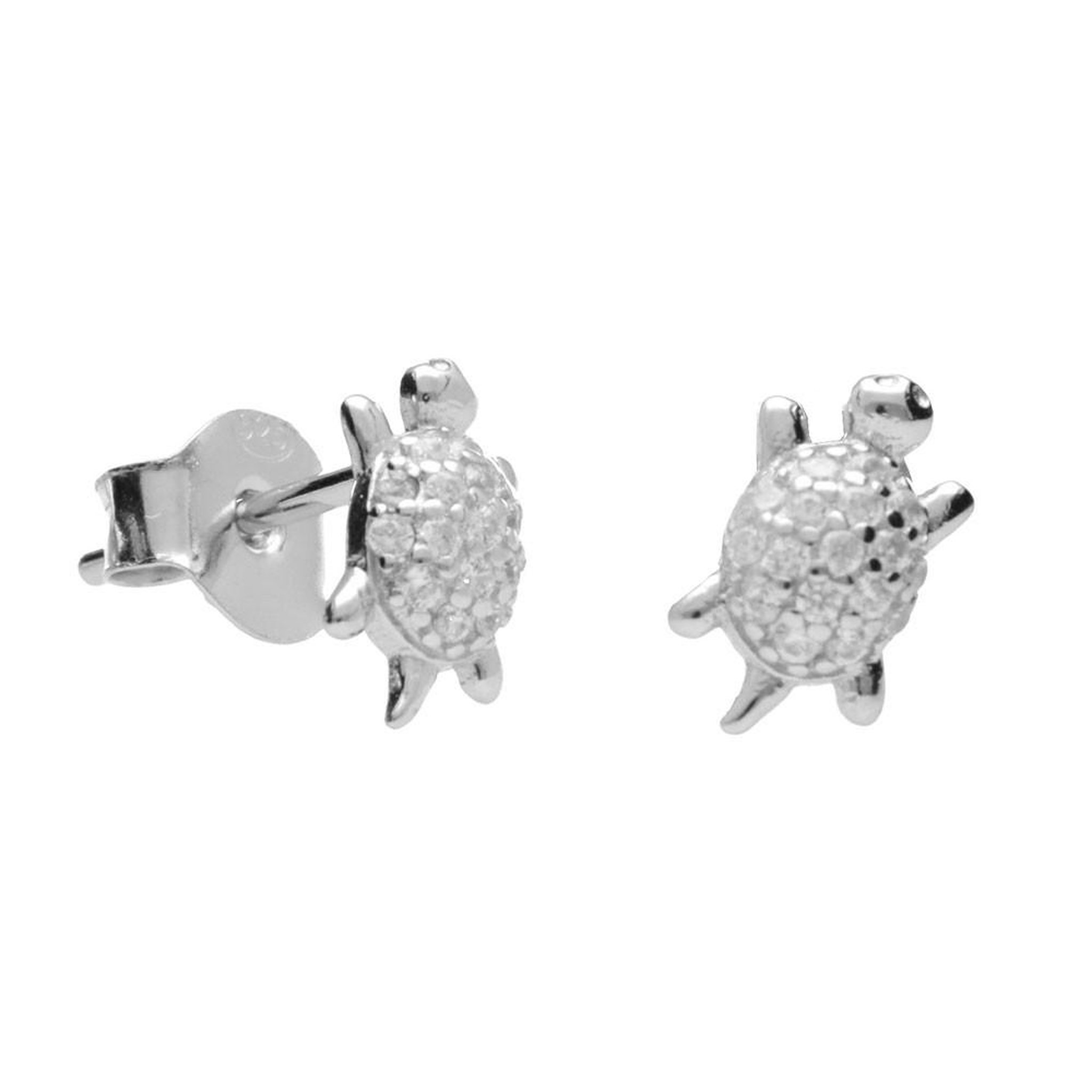 L'ATELIER D'AZUR Boucles d'Oreilles Argent 925/000 Rhodié - Tortue Pavée de Zirconiums