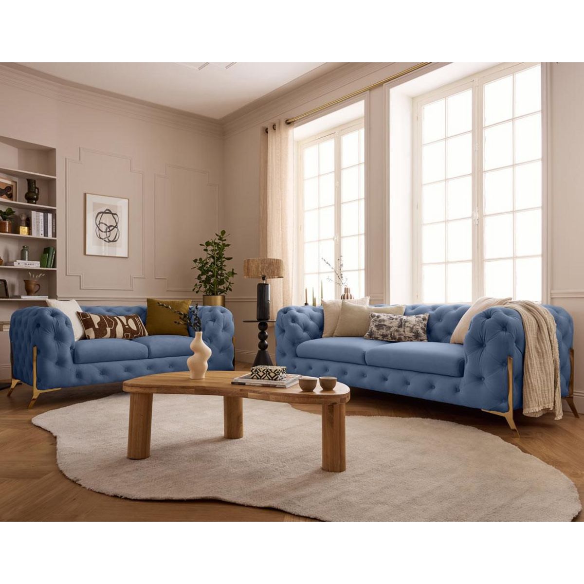 LISA DESIGN Camden - canapé 2 places chesterfield en velours - pieds en métal doré