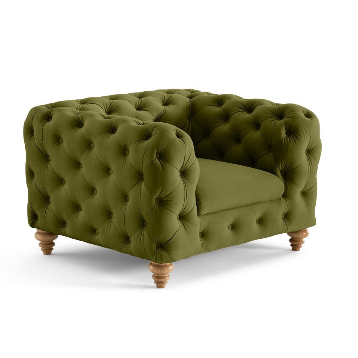 LISA DESIGN Walter - fauteuil chesterfield en velours - pieds bois