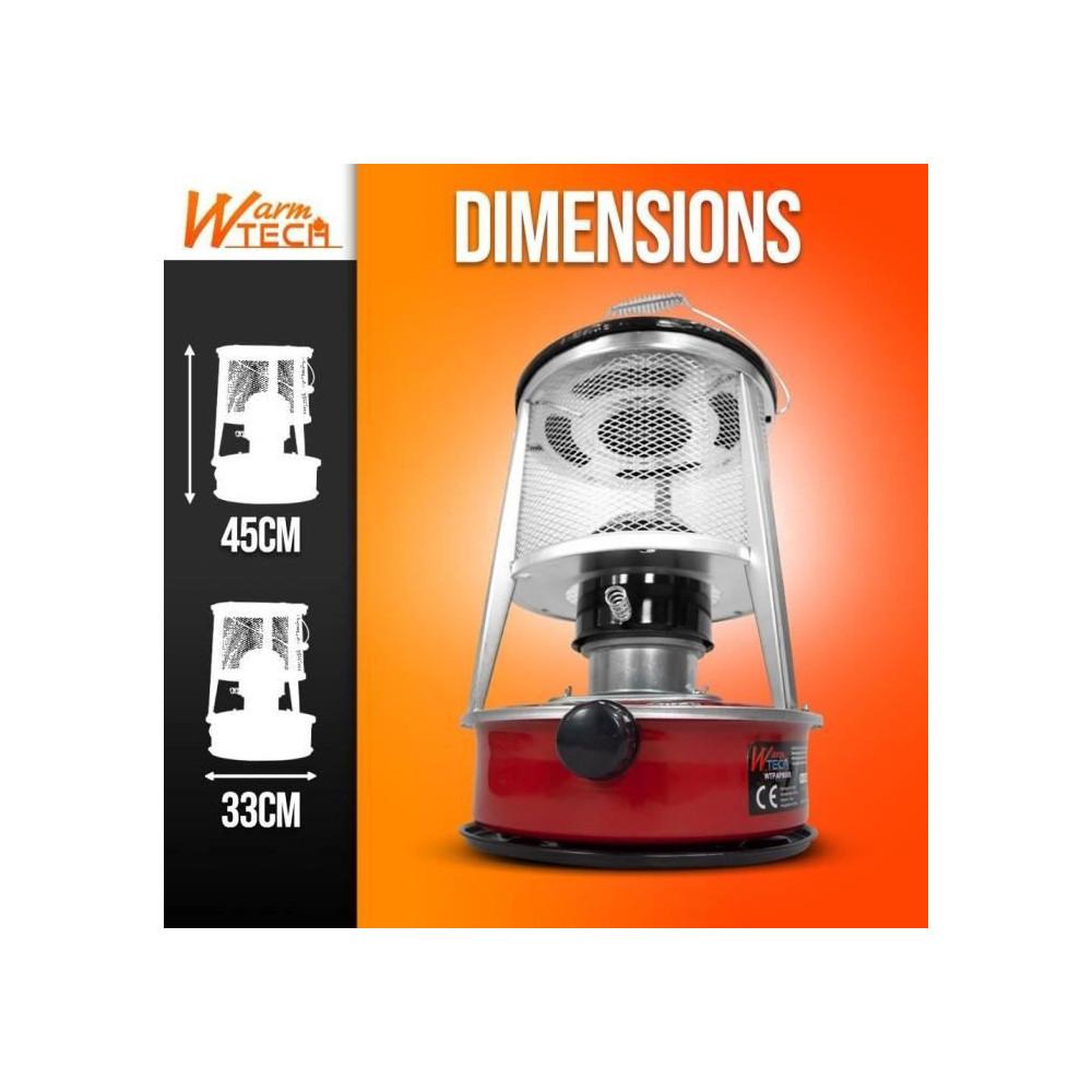 Voir la diapositive 4 : Warmtech Chauffage d'appoint à pétrole WarmTech 2600 W WTPAP9000, 9000 BTU, cuve 4,6 L, thermostat réglable, autonomie env. 18 h, protection grille