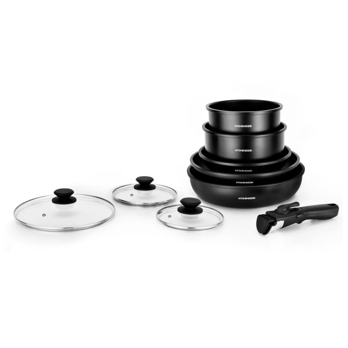 KITCHEN COOK Batterie de cuisine amovible 9 pièces en aluminium noir