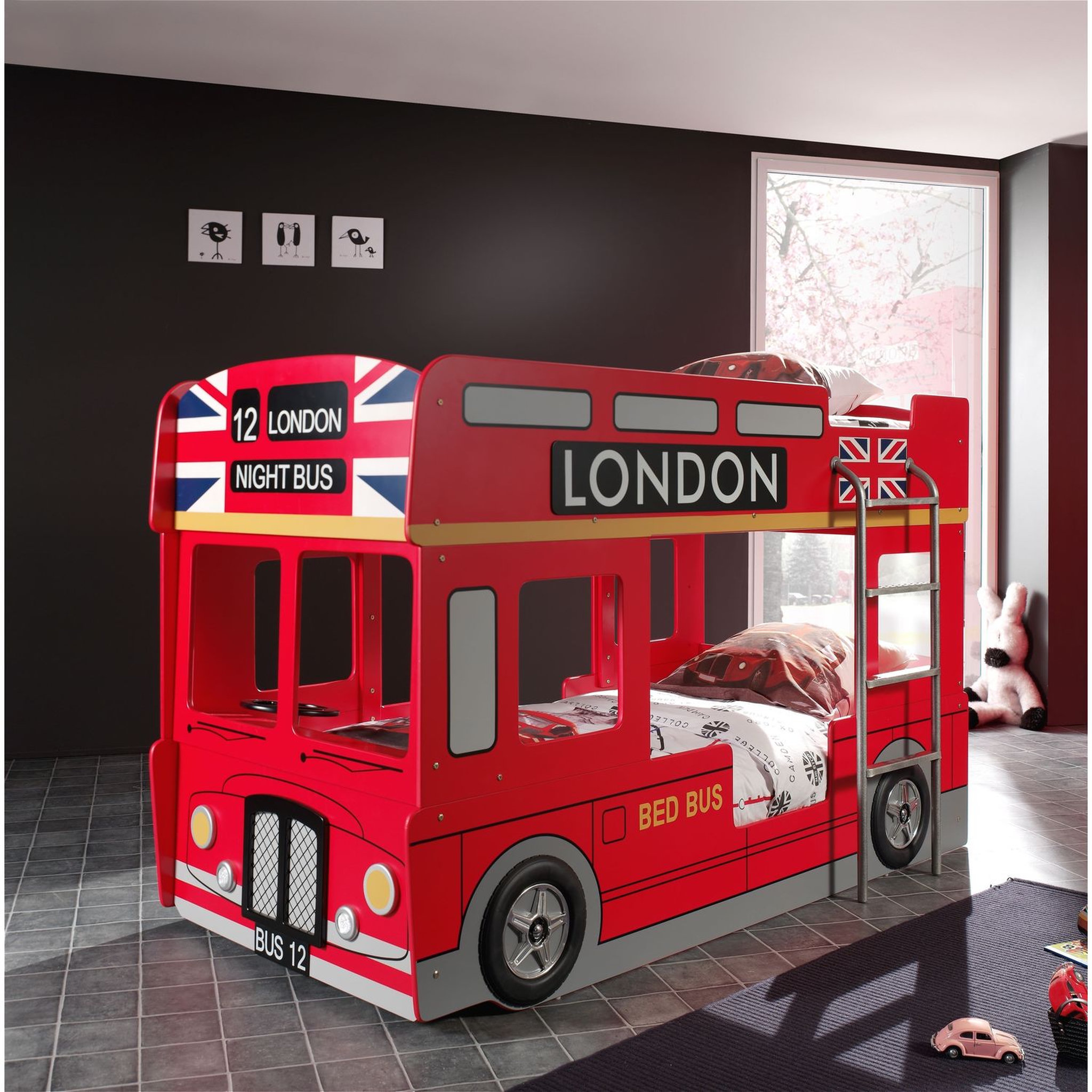 Voir la diapositive 3 : Lit superposé enfant en forme de bus 90 x 200 cm LONDRES