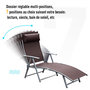 Voir la diapositive 5 : OUTSUNNY Outsunny transat chaise longue bain de soleil pliable dossier inclinable multi-positions têtière fournie 137L x 64l x 101H cm métal époxy textilène marron