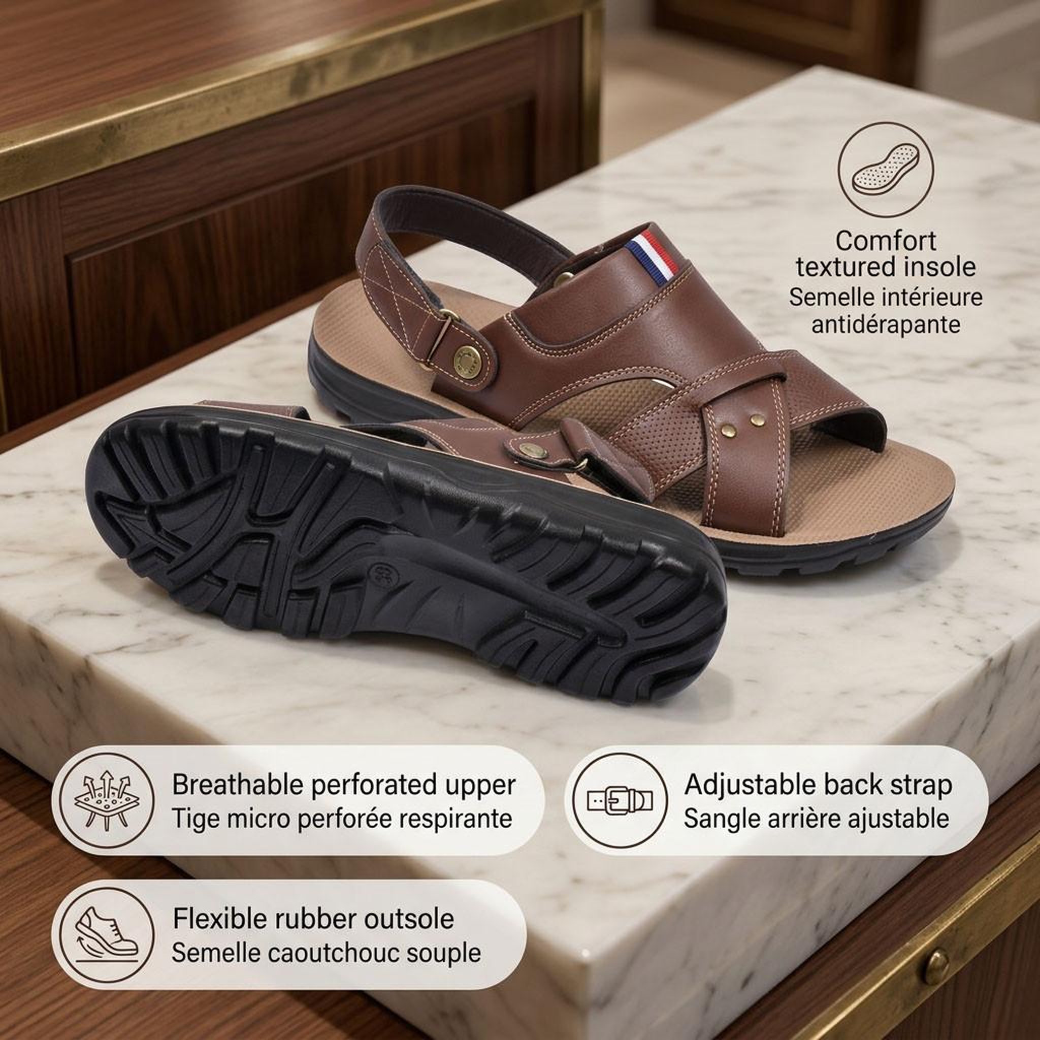 Voir la diapositive 4 : OZABI OZABI Sandales Homme Confort Semelle Souple Antiderapante Scratch 39-45