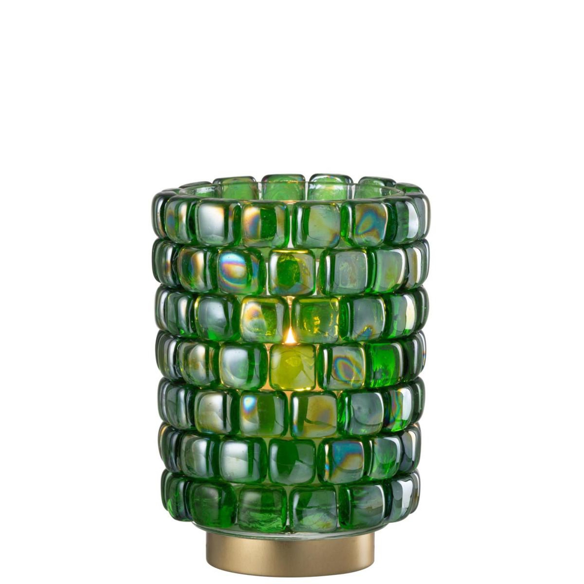 Voir la diapositive 2 : J-LINE Photophore Mosaïque en Verre  Harlan  20cm Vert