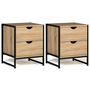 Voir la diapositive 1 : ID MARKET Lot de 2 tables de chevet DETROIT 2 tiroirs bois et métal noir design industriel