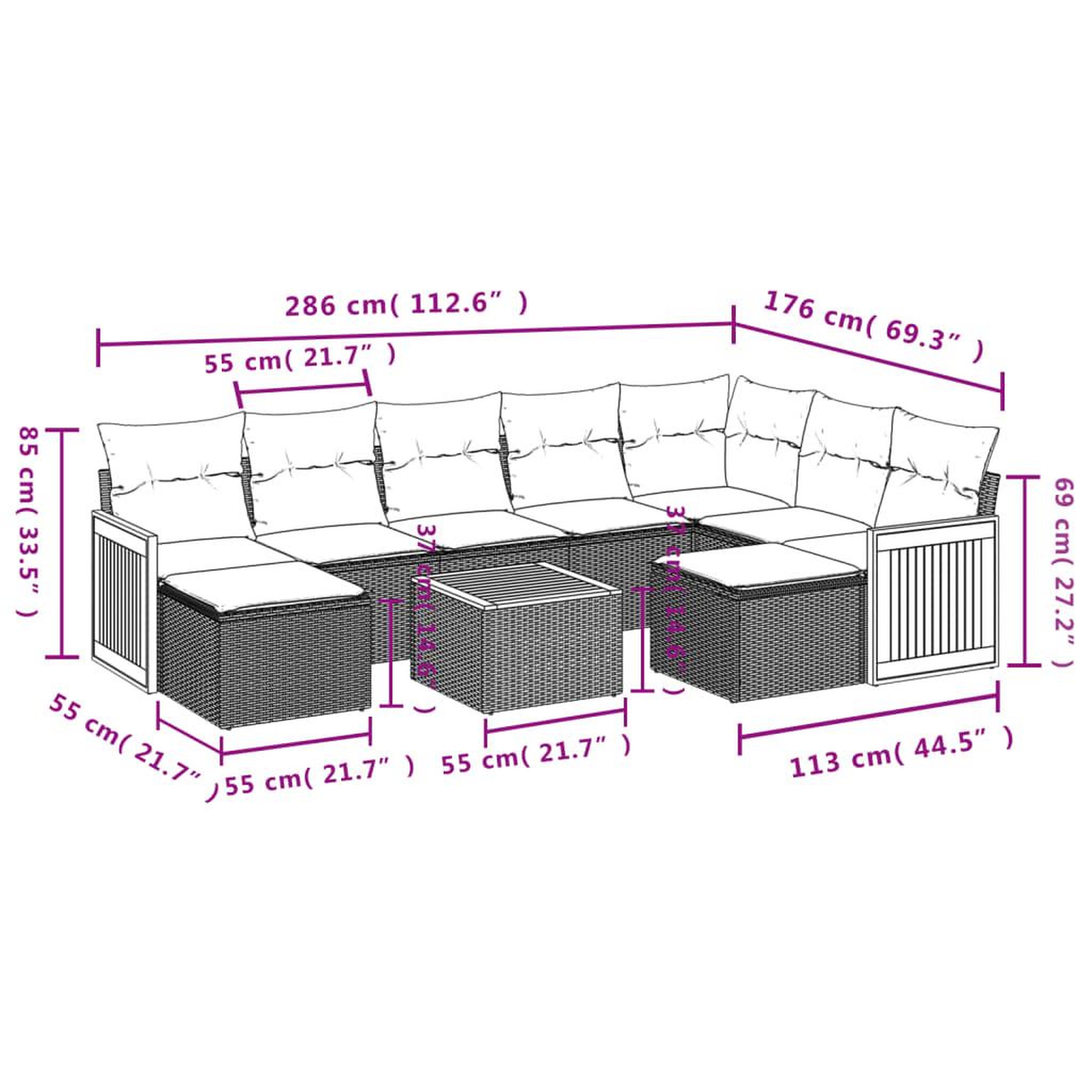 Voir la diapositive 6 : VIDAXL Salon de jardin 10 pcs avec coussins noir resine tressee