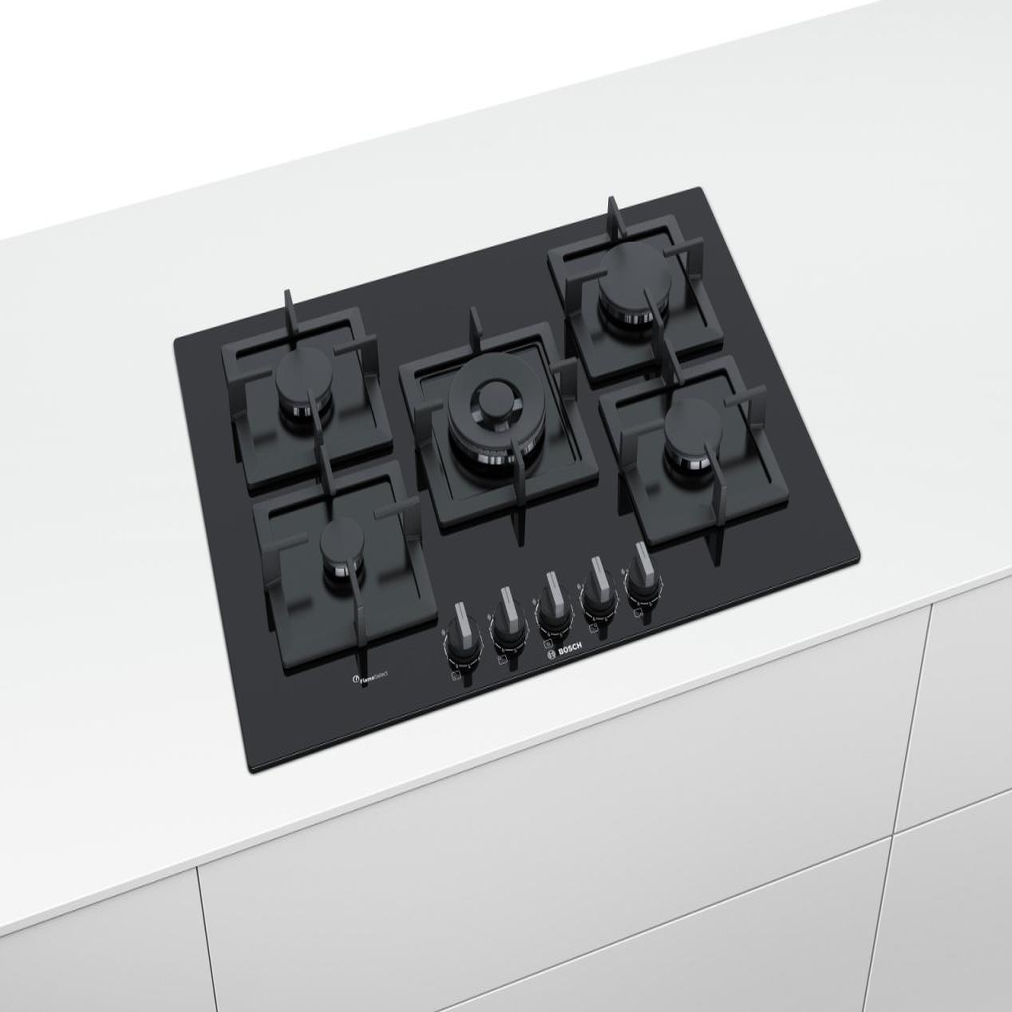 Voir la diapositive 5 : BOSCH Table verre gaz 75cm 5 feux noir semi-fleur de plan - ppq7a6b20