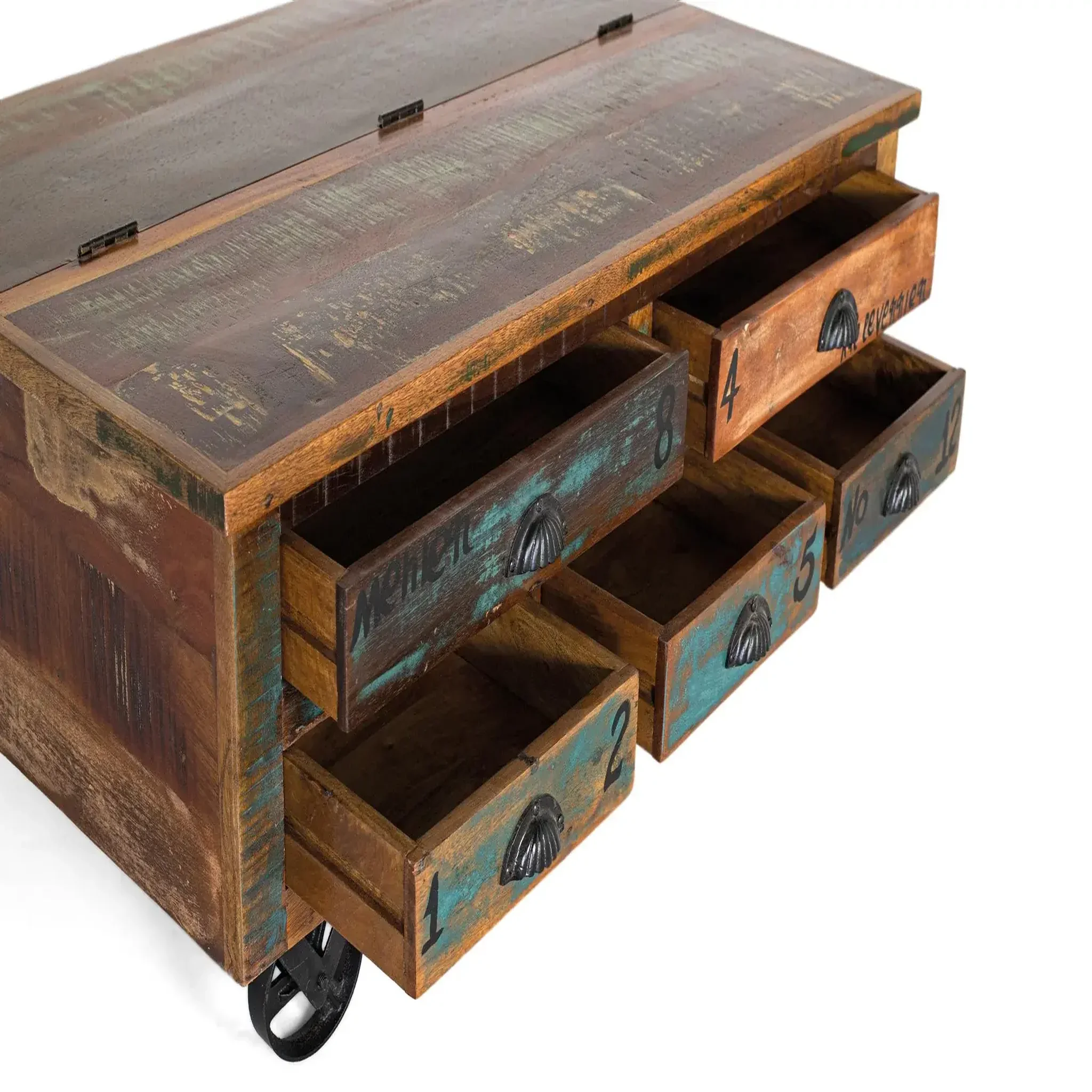 Voir la diapositive 5 : GINER Y COLOMER SL Table basse en bois recyclé 110 cm style vintage moderne