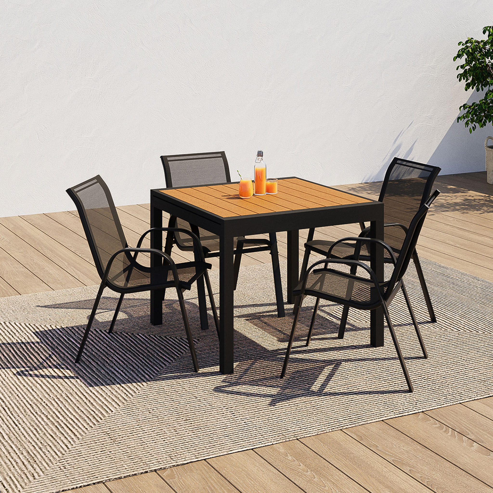 Voir la diapositive 6 : ID MARKET Salon de jardin poly table extensible 90-180 cm et 8 chaises bois et noir