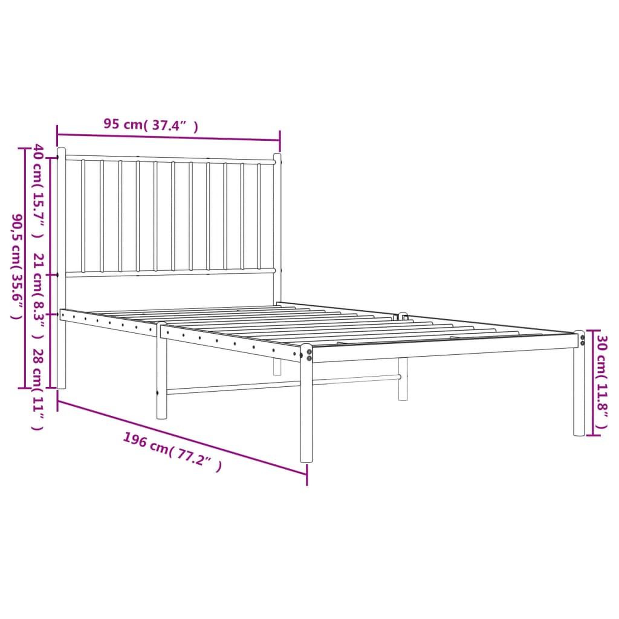 Voir la diapositive 6 : VIDAXL Cadre de lit metal sans matelas avec tete de lit noir 90x190 cm