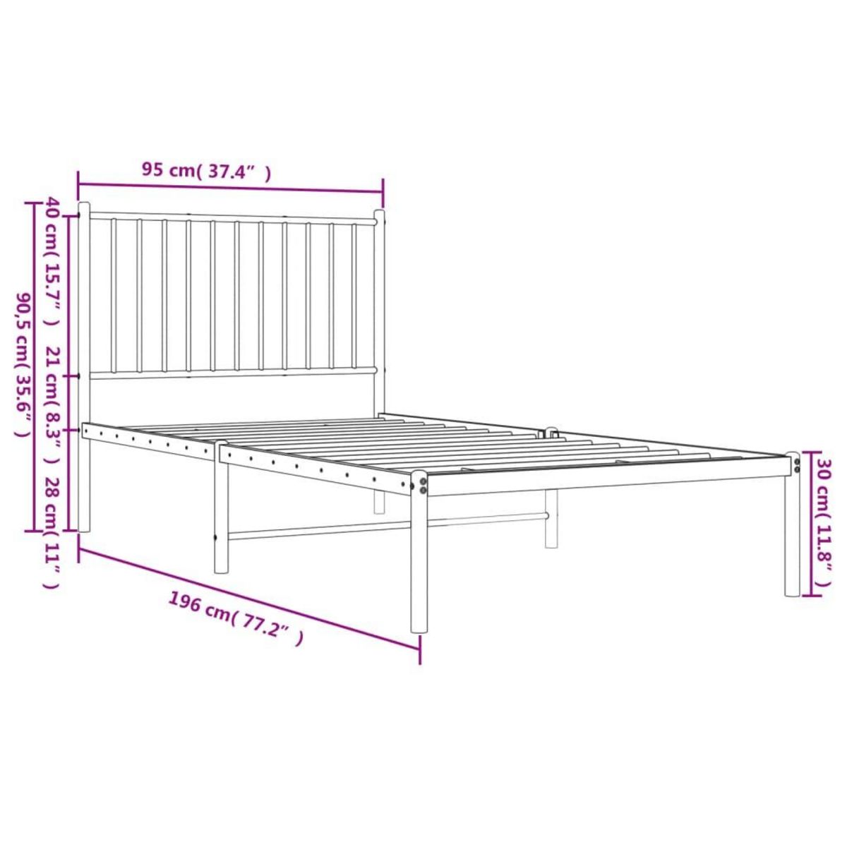 VIDAXL Cadre de lit metal sans matelas avec tete de lit noir 90x190 cm