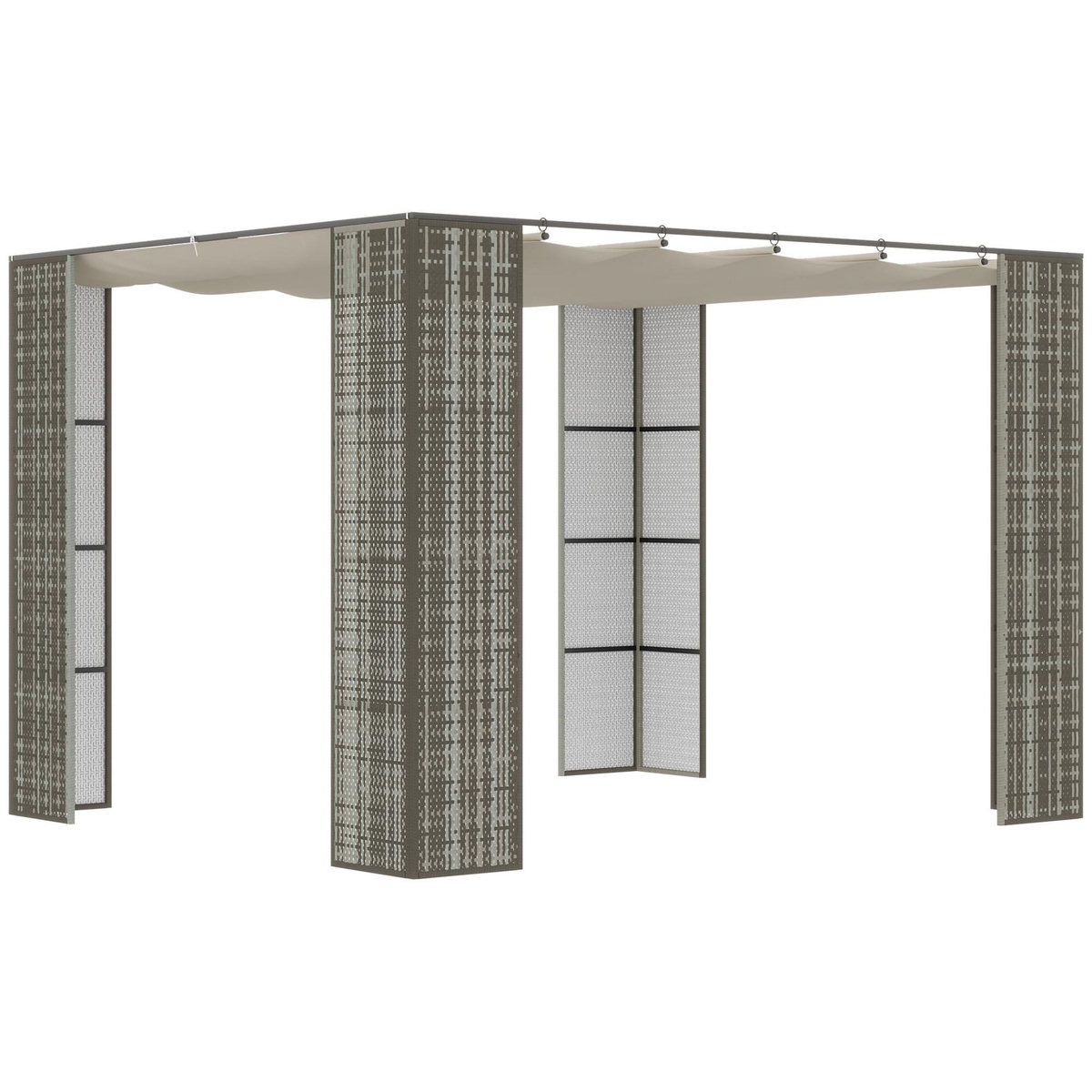 OUTSUNNY Pergola rétractable style colonial dim. 2,98L x 2,98l x 2H m métal époxy anticorrosion résine tressée grise toile polyester haute densité 180 g/m² crème