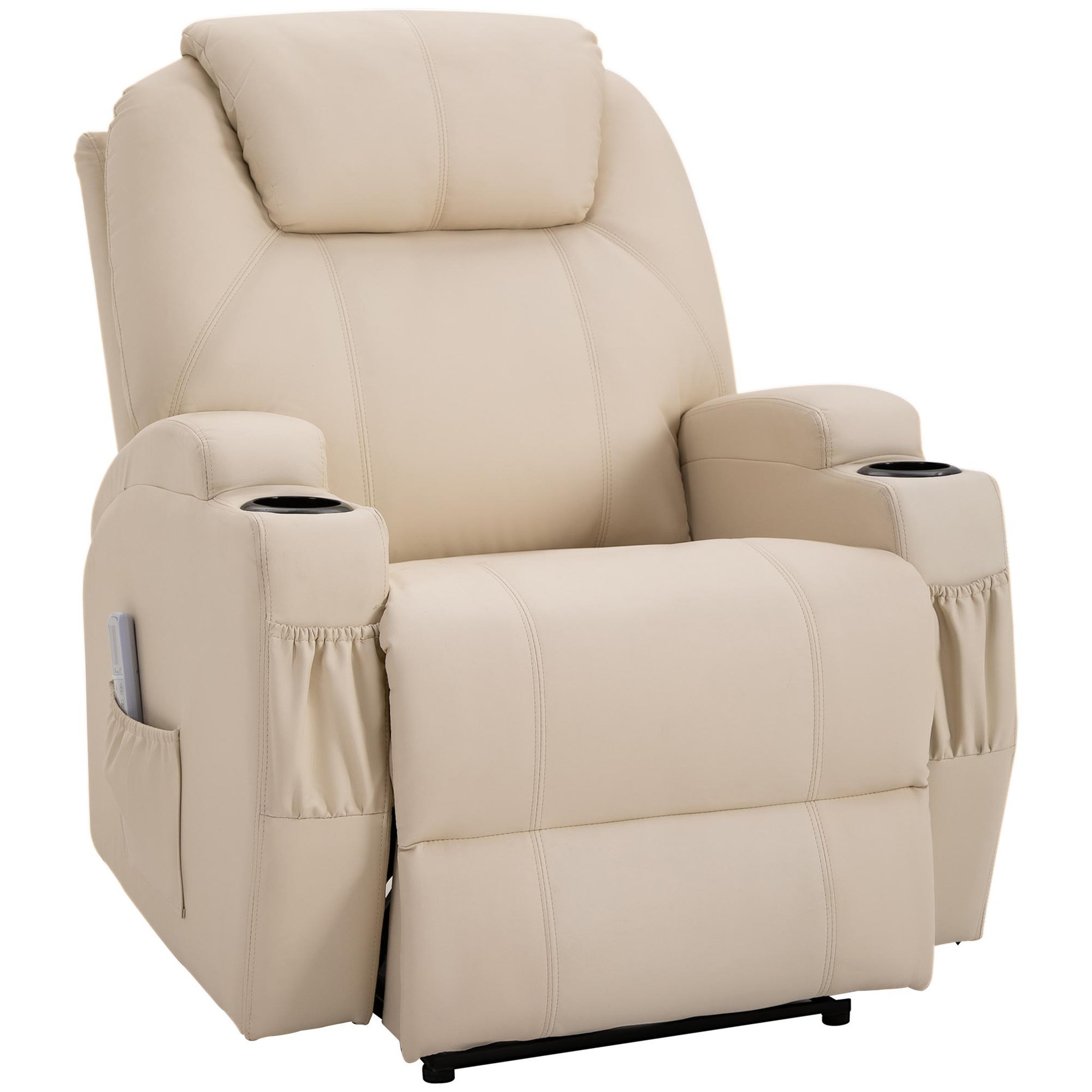 Voir la diapositive 1 : HOMCOM Fauteuil luxe de relaxation et massage inclinaison dossier repose-pied électrique revêtement synthétique crème