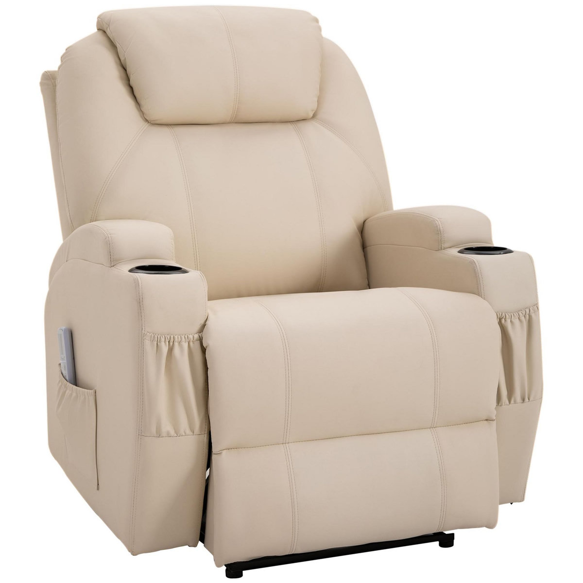 HOMCOM Fauteuil luxe de relaxation et massage inclinaison dossier repose-pied électrique revêtement synthétique crème