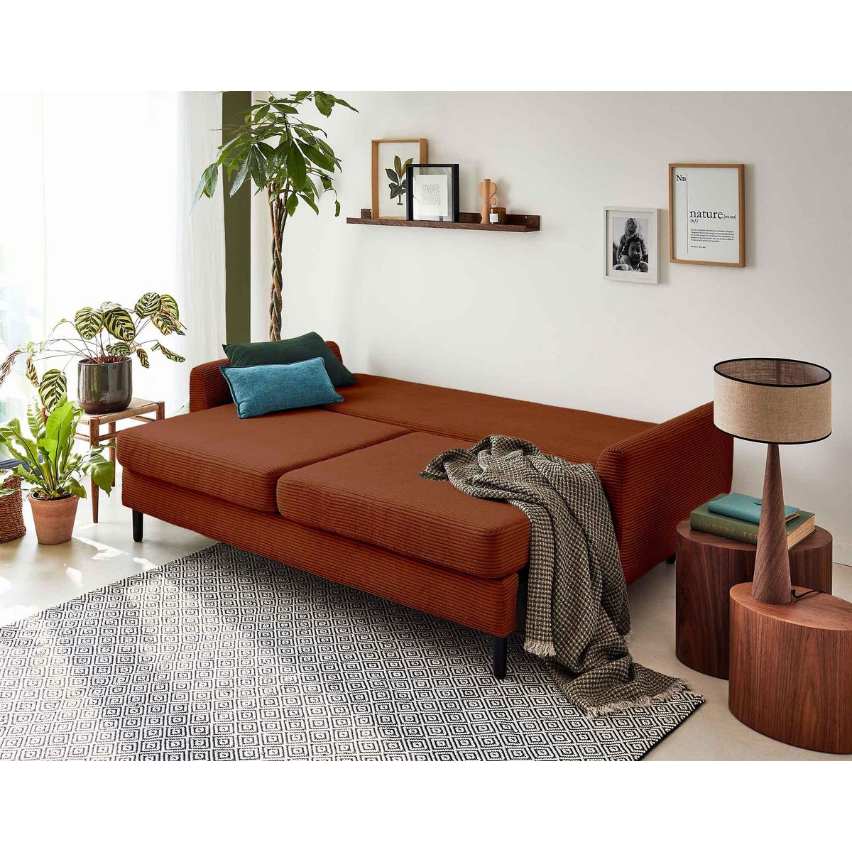 LISA DESIGN Dan - canapé 3 places - convertible avec coffre - en velours côtelé