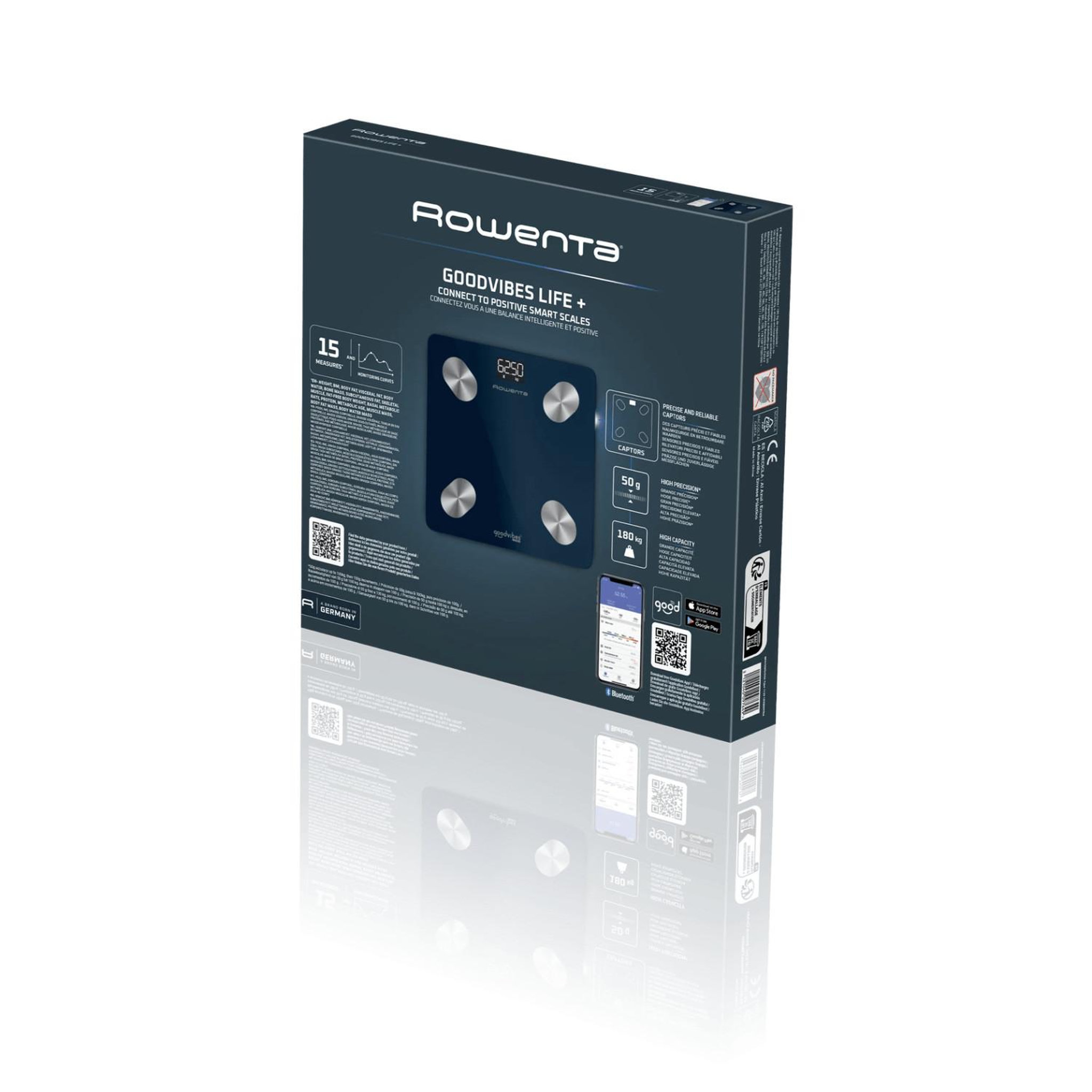 Voir la diapositive 3 : ROWENTA Rowenta goodvibes life + 2.0 br9720 rectangle bleu pèse-personne électronique
