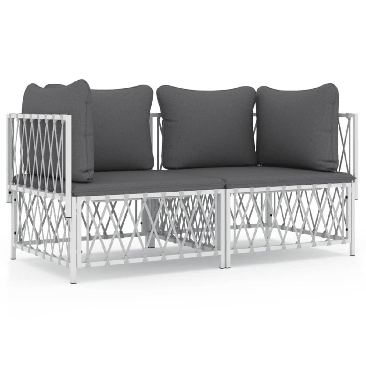 VIDAXL Salon de jardin avec coussins 2 pcs blanc acier