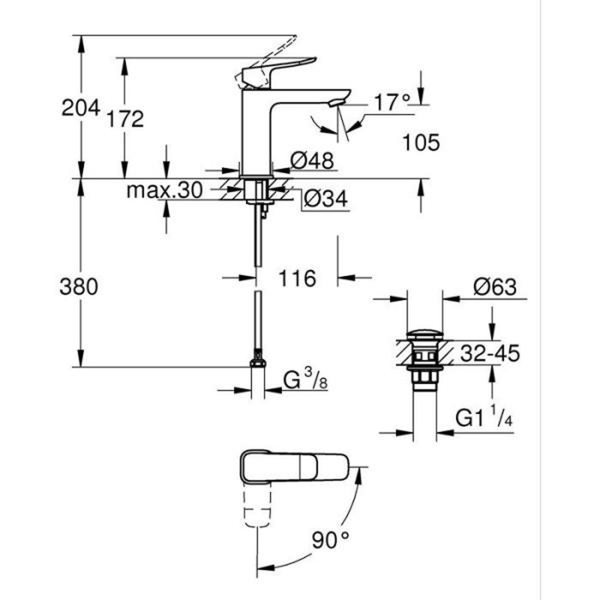 Voir la diapositive 3 : Grohe Mitigeur de lavabo - grohe dice - taille m - cartouche ch3 & clic-clac - noir mat