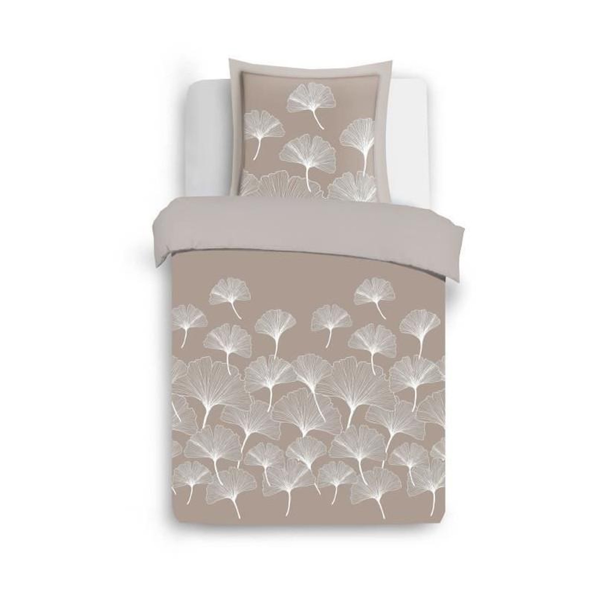 VISION Parure Housse de couette - VISION - Ginko - Parure réversible - 140 x 200 cm - 1 taie assortie 65 x 65 cm - Beige - 100% coton