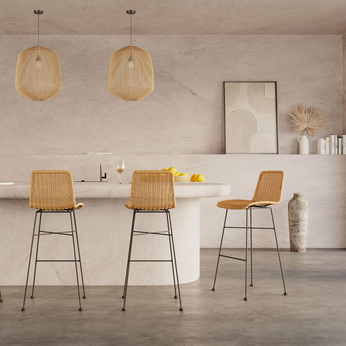 Rendez vous déco Lot de 2 chaises de bar mi-hauteur 63 cm en résine tressée marron-Mandya