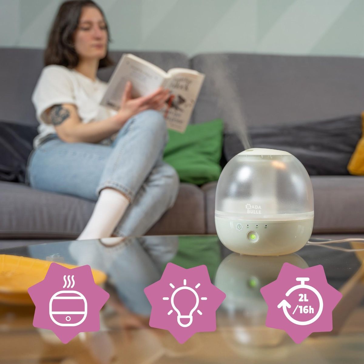 BADABULLE Humidificateur d'air - Veilleuse Bubble Badabulle - 2 en 1 - 2L et 16h d'autonomie