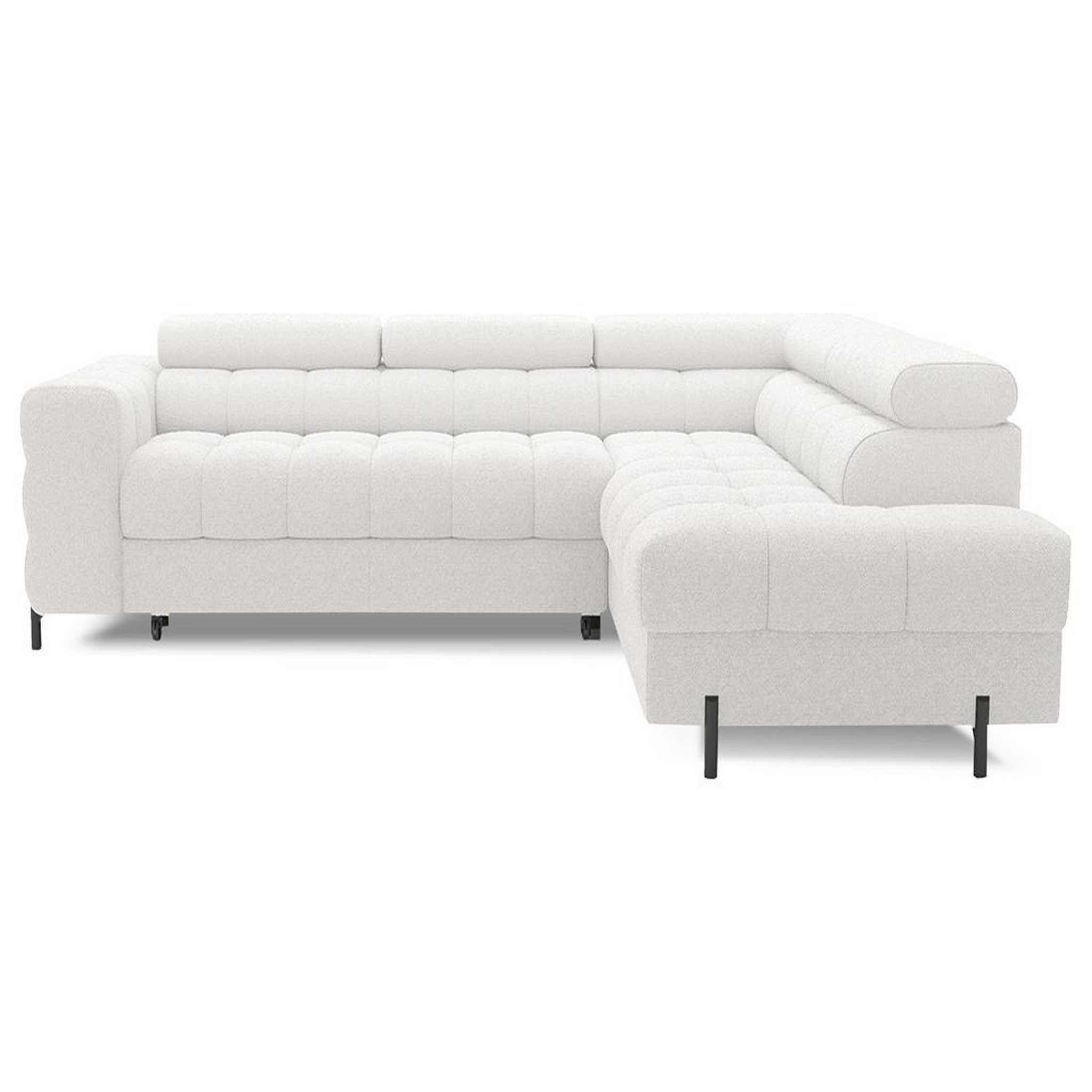 BEST MOBILIER Elisa - canapé d'angle droit 5 places convertible avec coffre et têtières réglables en tissu bouclette. Coloris disponibles : Blanc, Gris, Marron, Beige