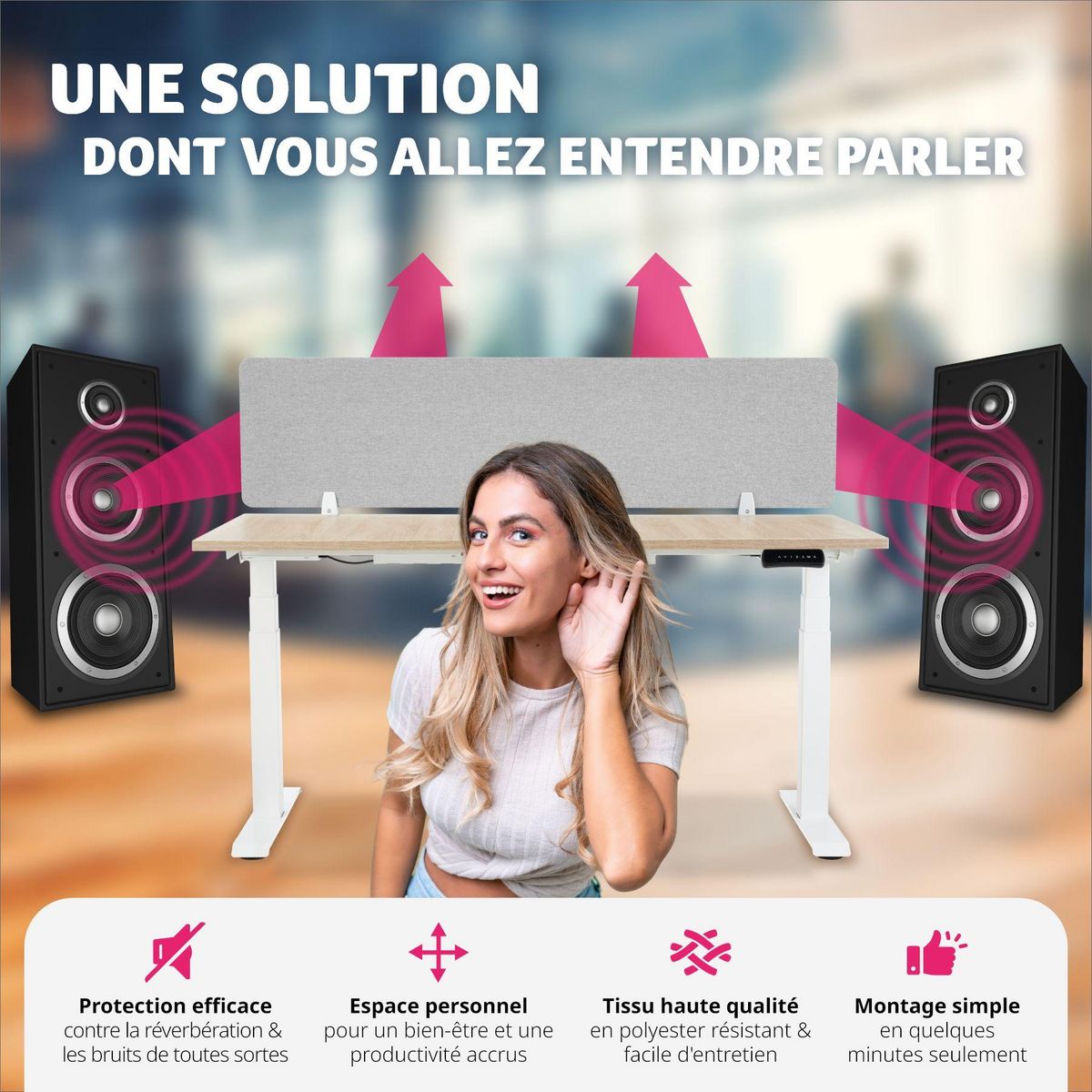 tectake Cloison de bureau Noisy avec coins arrondis avec noyau en PET absorbant le bruit