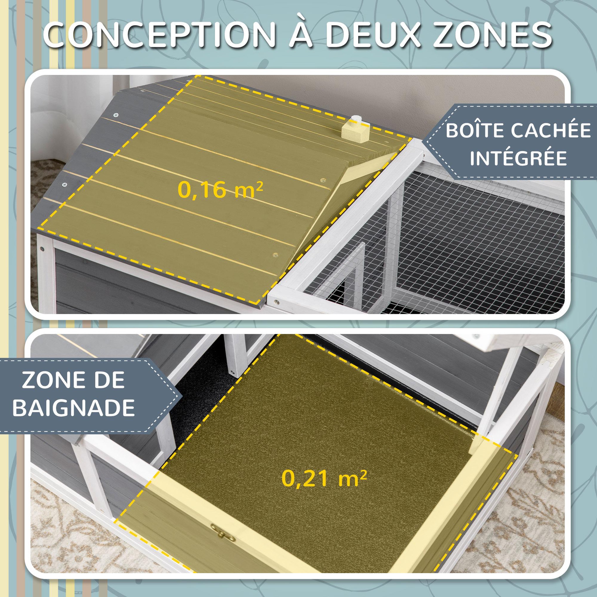 Voir la diapositive 4 : PAWHUT Enclos pour tortue - parc pour tortue - niche, enclos extérieur grillagé, toit ouvrant verrouillable - sapin gris blanc