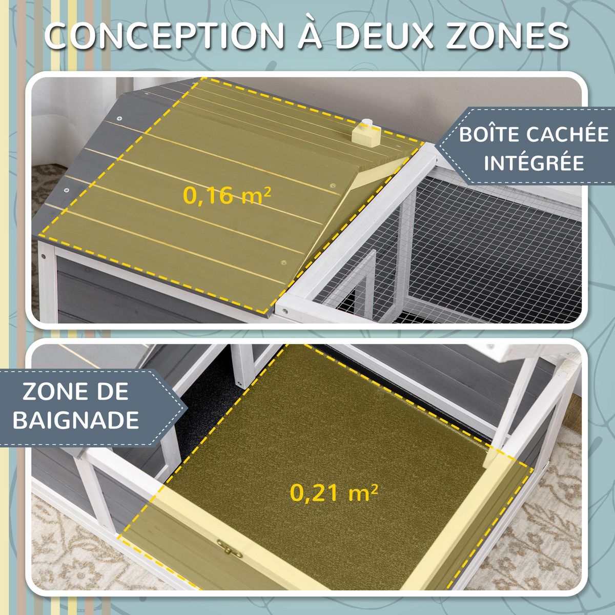 PAWHUT Enclos pour tortue - parc pour tortue - niche, enclos extérieur grillagé, toit ouvrant verrouillable - sapin gris blanc