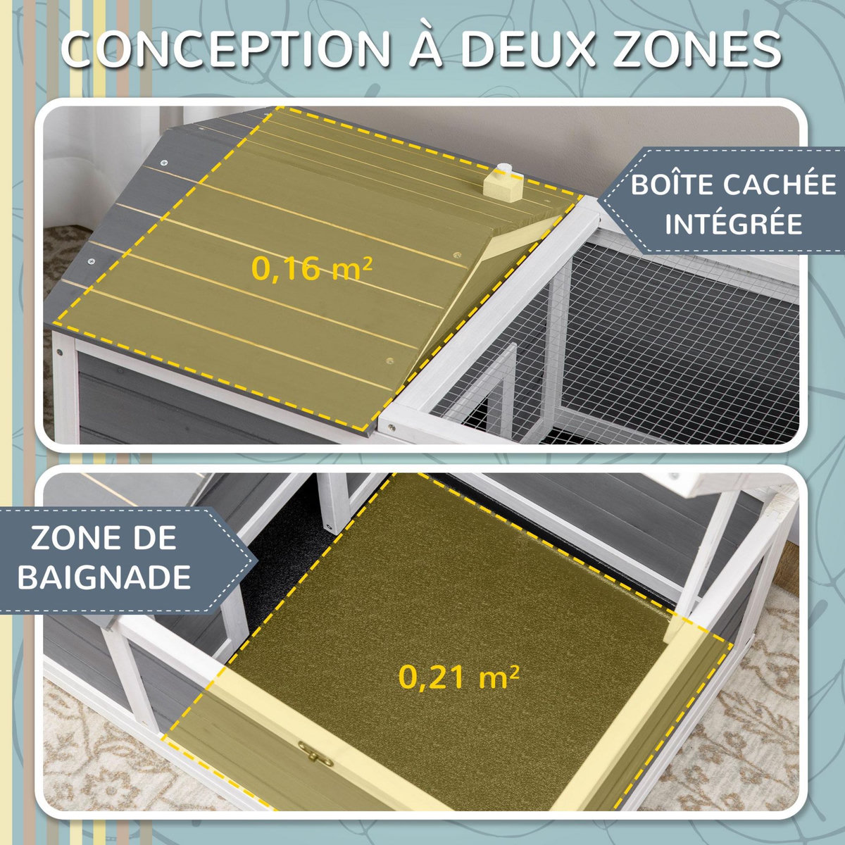 PAWHUT Enclos pour tortue - parc pour tortue - niche, enclos extérieur grillagé, toit ouvrant verrouillable - sapin gris blanc