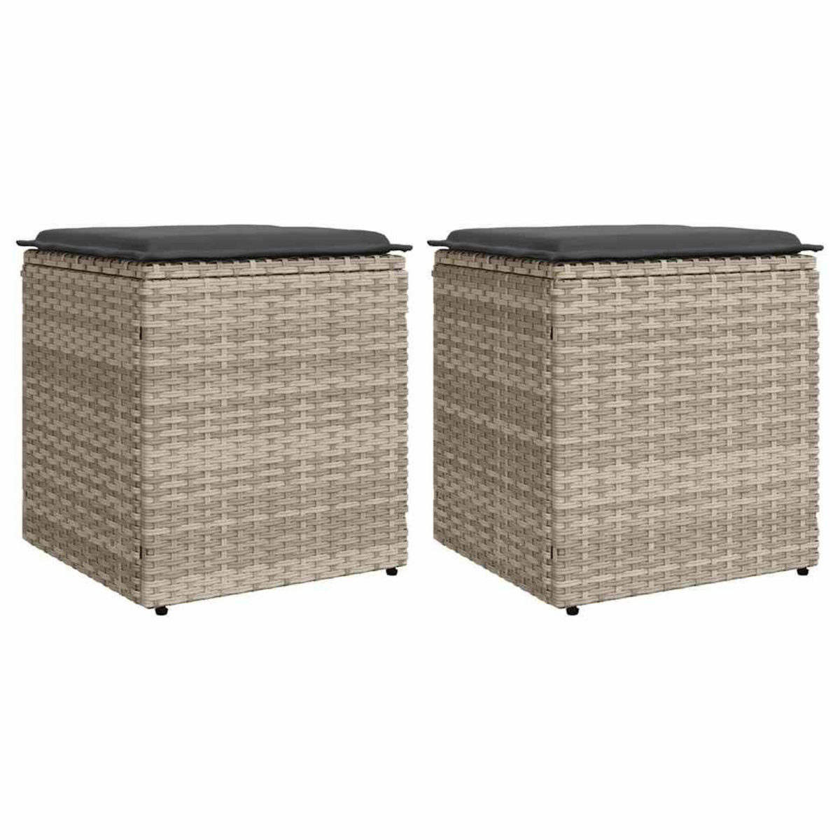 VIDAXL Tabourets de jardin et coussins lot de 2 gris clair poly rotin