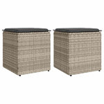 VIDAXL Tabourets de jardin et coussins lot de 2 gris clair poly rotin