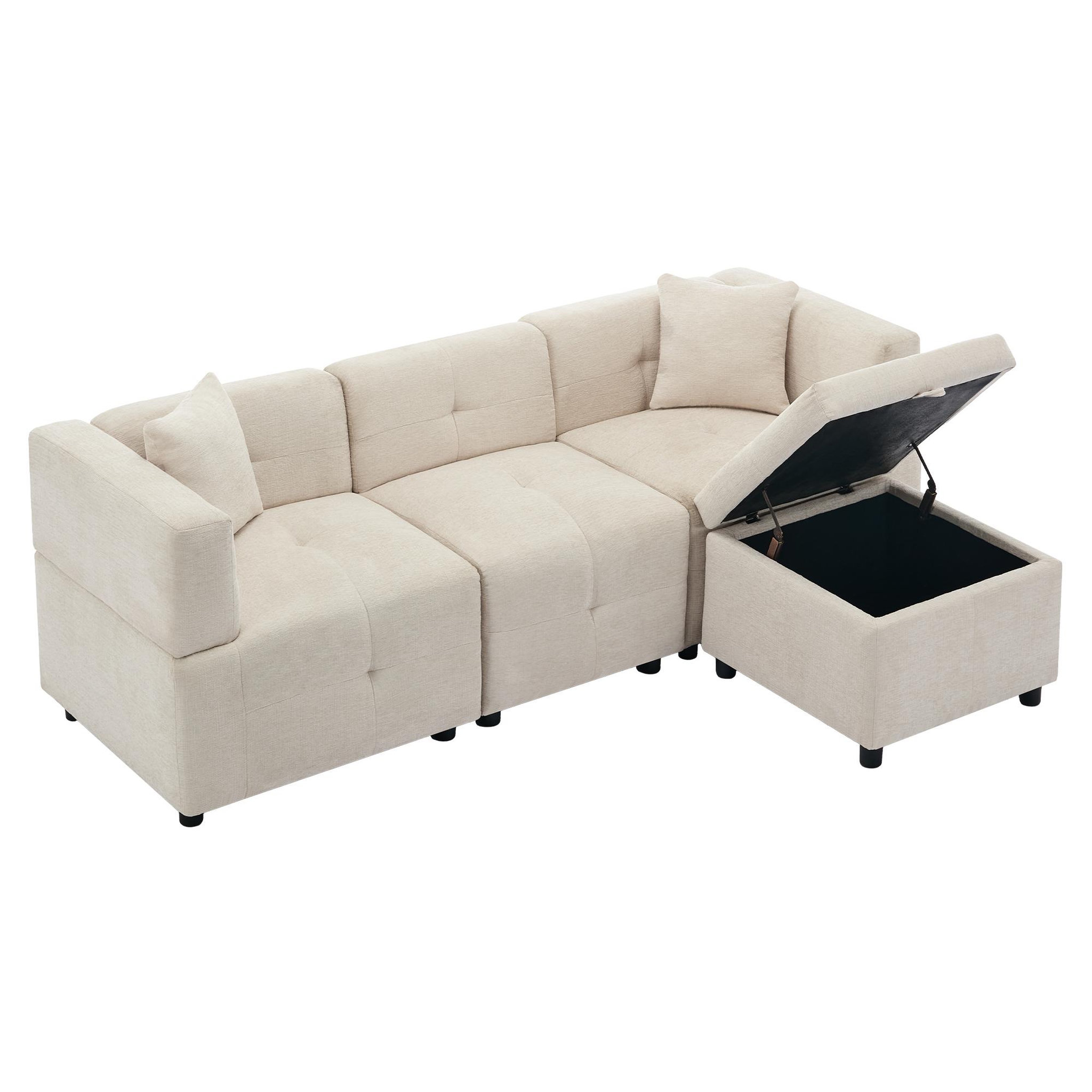 MERAX Canapé d'angle réversible fixe 3 pl tissu beige coffre de rangement