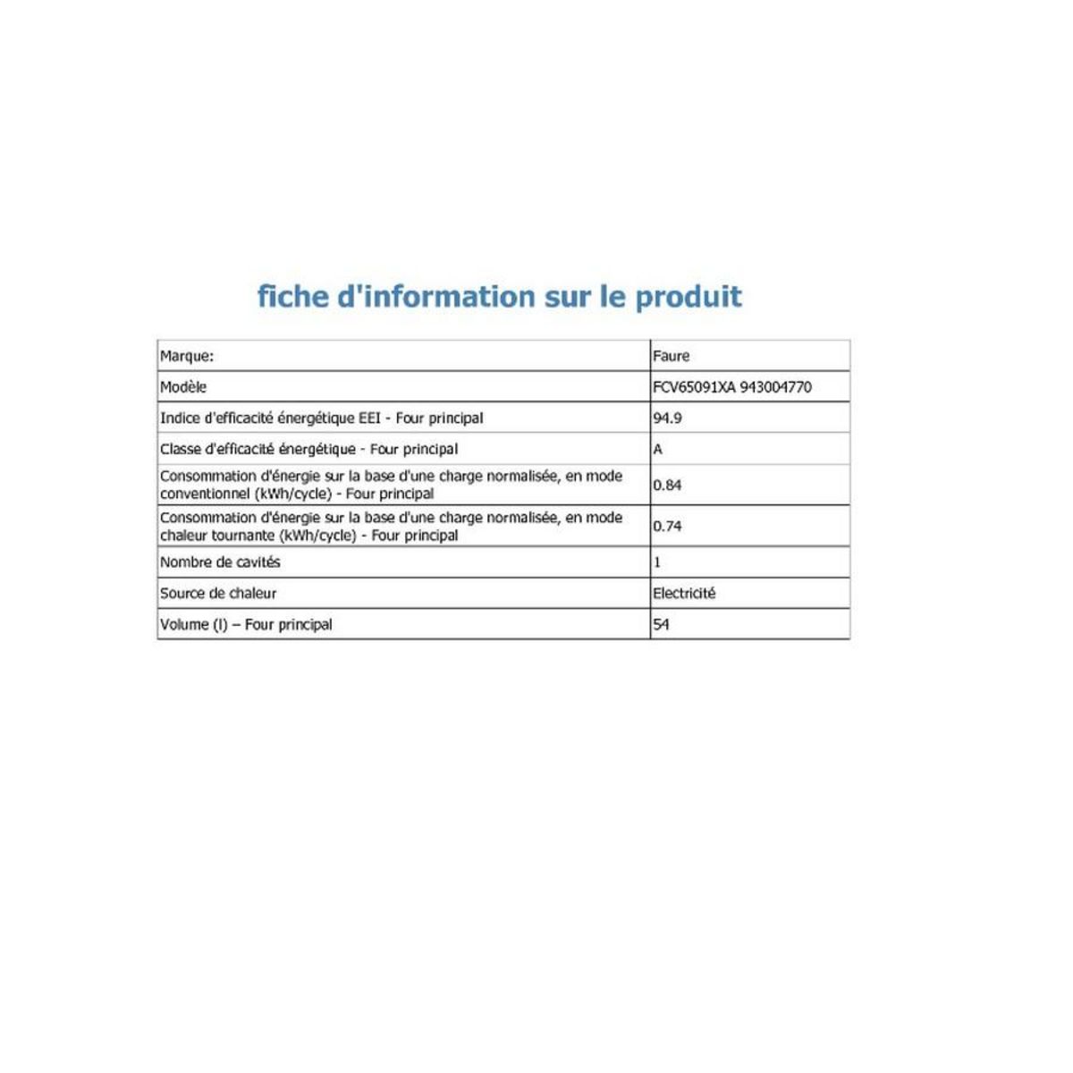 FAURE Cuisinière vitrocéramique a 54l 4 feux inox - FCV65091XA