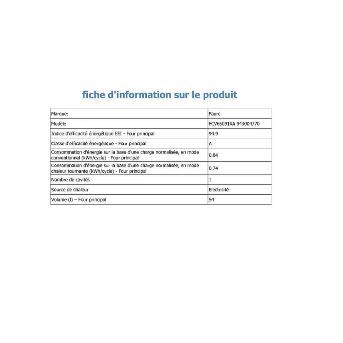 FAURE Cuisinière vitrocéramique a 54l 4 feux inox - FCV65091XA