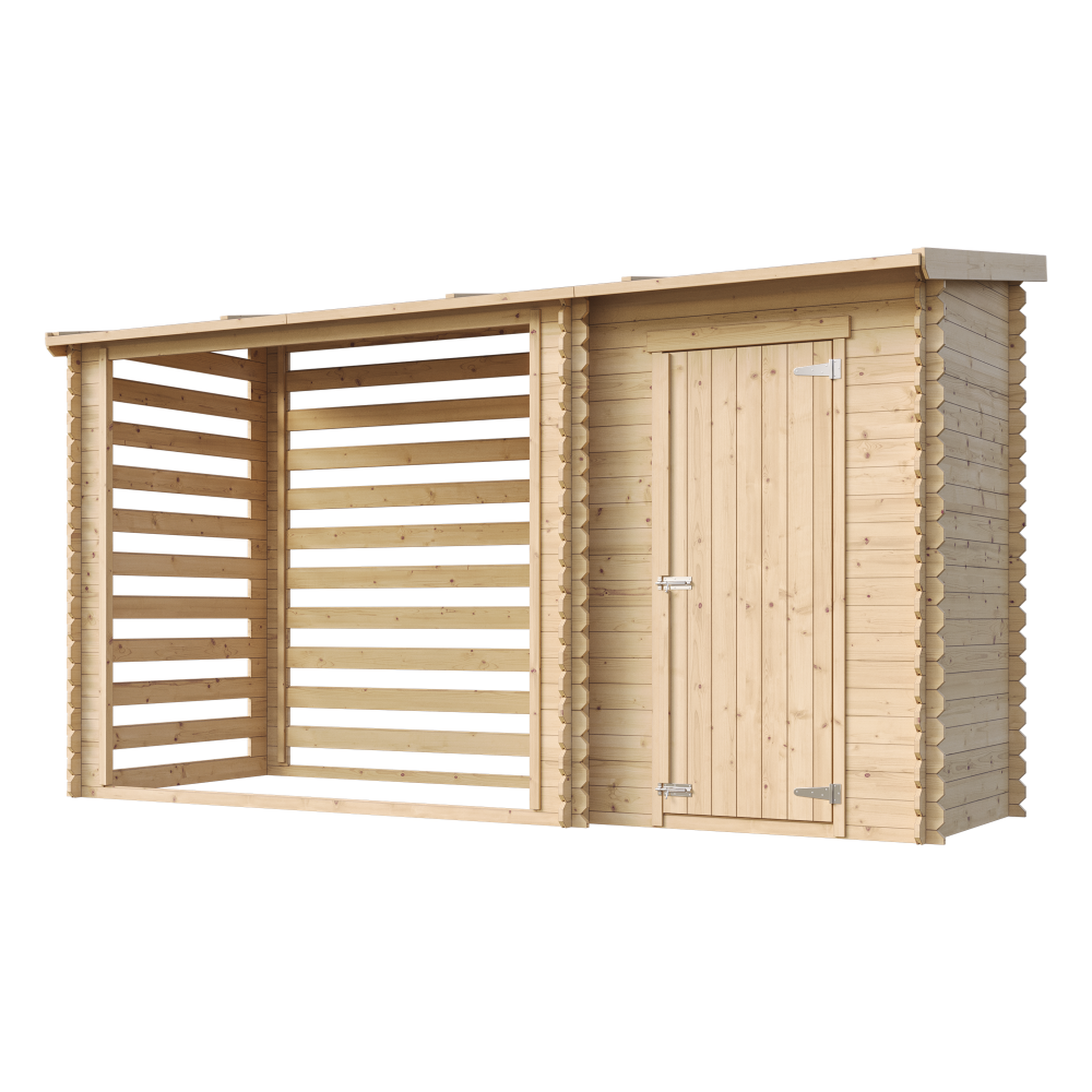 TIMBELA Abri de jardin, Bucher, Abri conteneur - Cabane de jardin avec Toit plat 2,54 m2+1,1 m2 M205