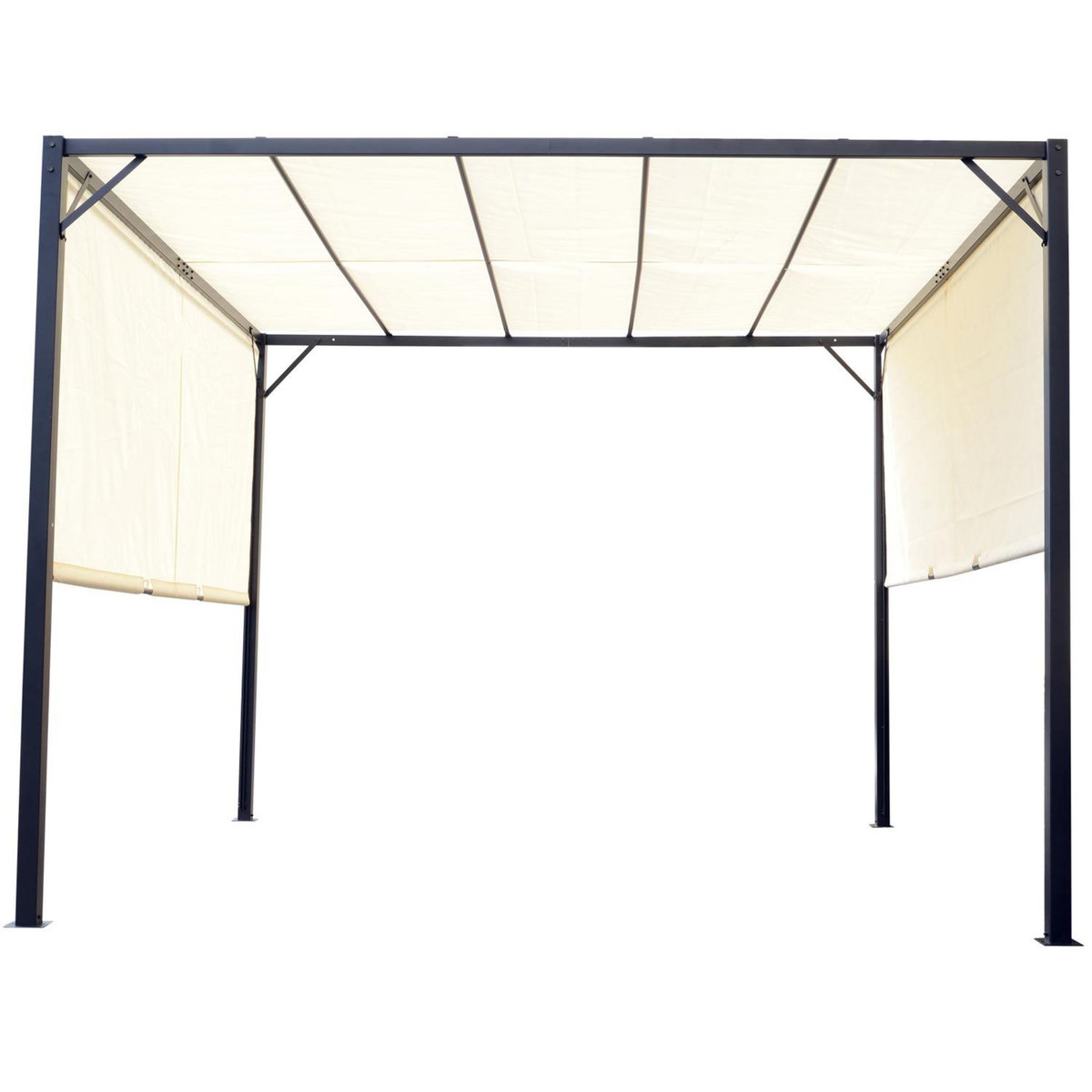 OUTSUNNY Pergola rétractable dim. 3L x 3l x 2,3H m structure acier époxy anticorrosion noir toile polyester haute densité crème