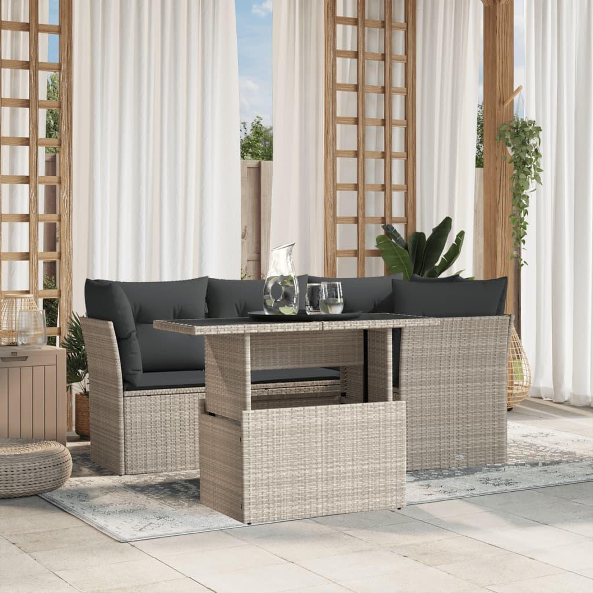 VIDAXL Salon de jardin 5 pcs avec coussins gris clair resine tressee