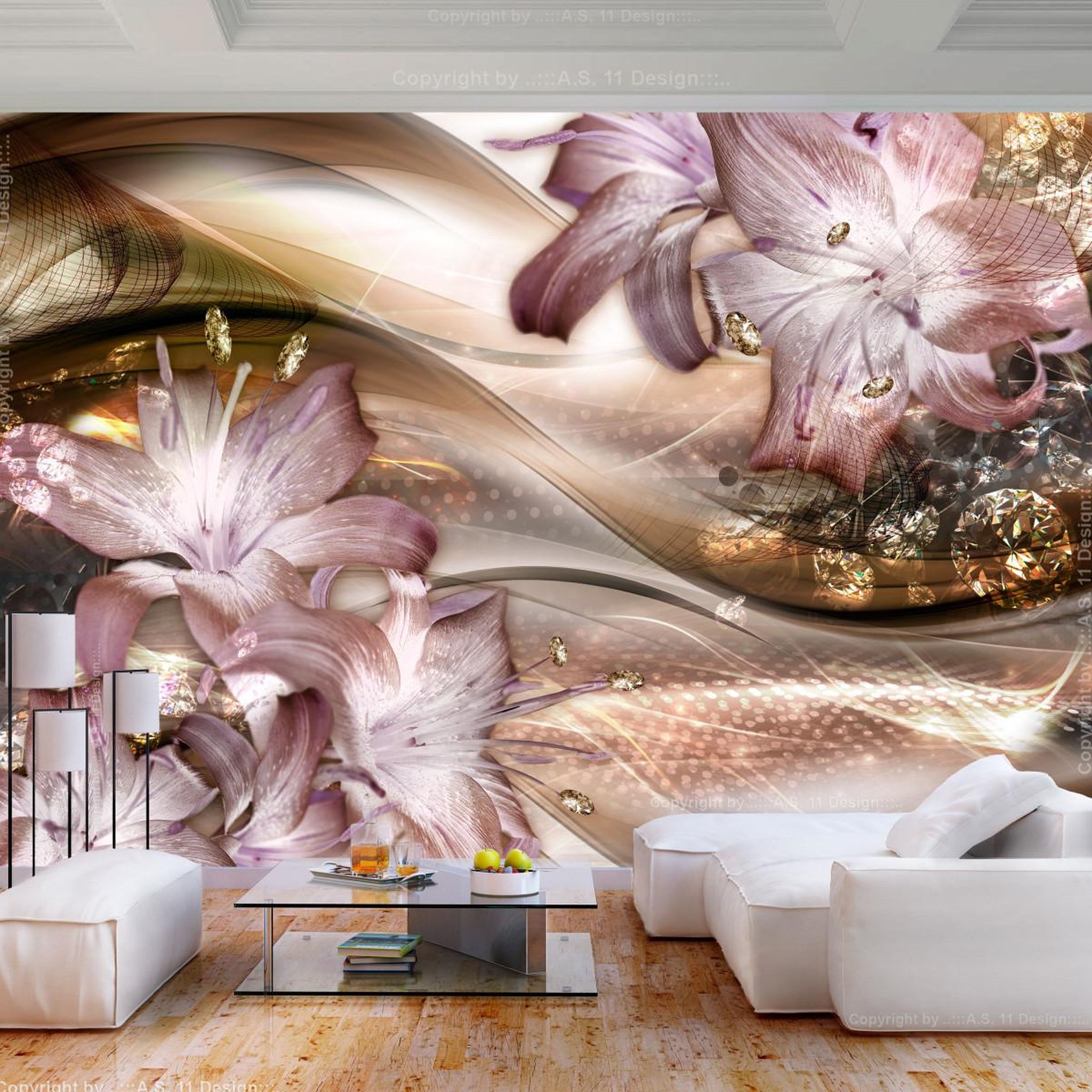 Paris Prix Papier peint  lilies on the wave brown. Coloris disponibles : Multicolore