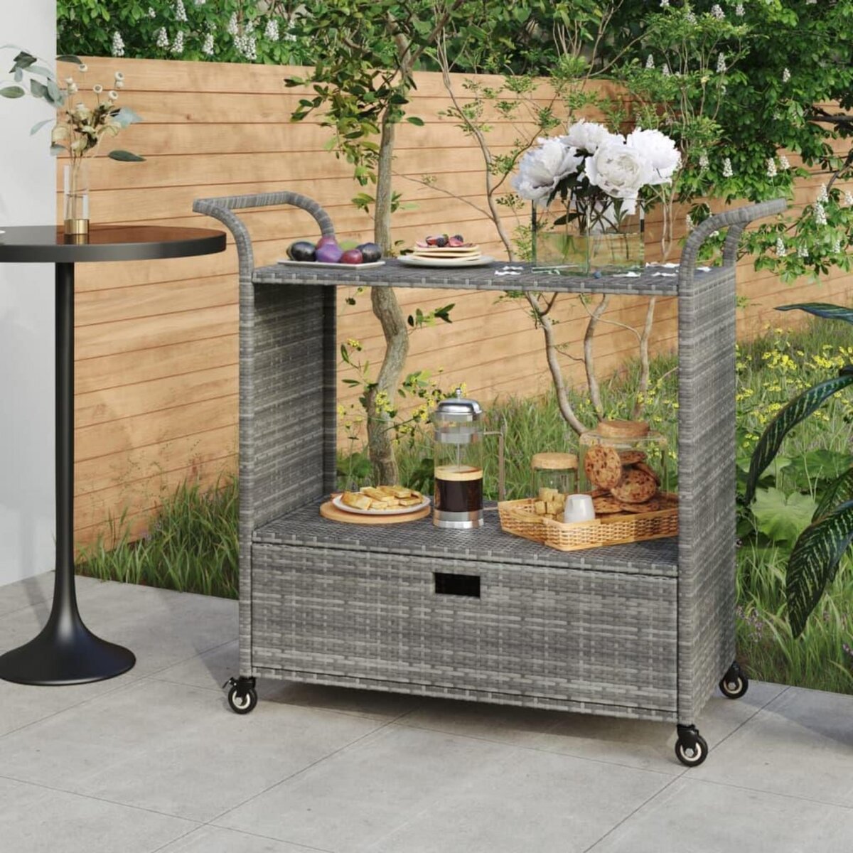 VIDAXL Chariot de bar avec tiroir Gris 100x45x97 cm Resine tressee